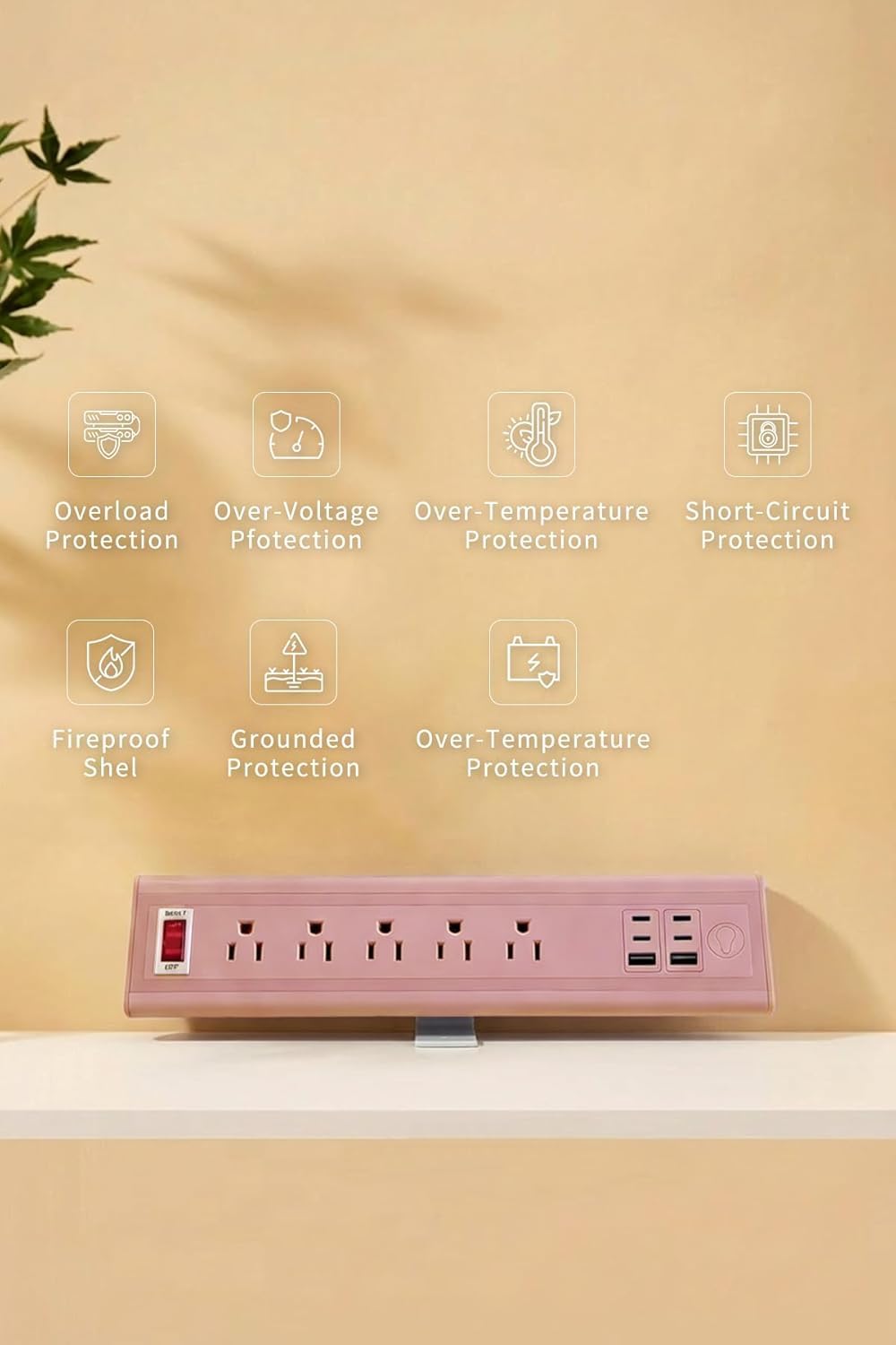 Detalle de NYYTGE Desk Clamp Power Strip with Nightlight, 40W Fast Charging (5 AC Outlets, 10FT Cord)
