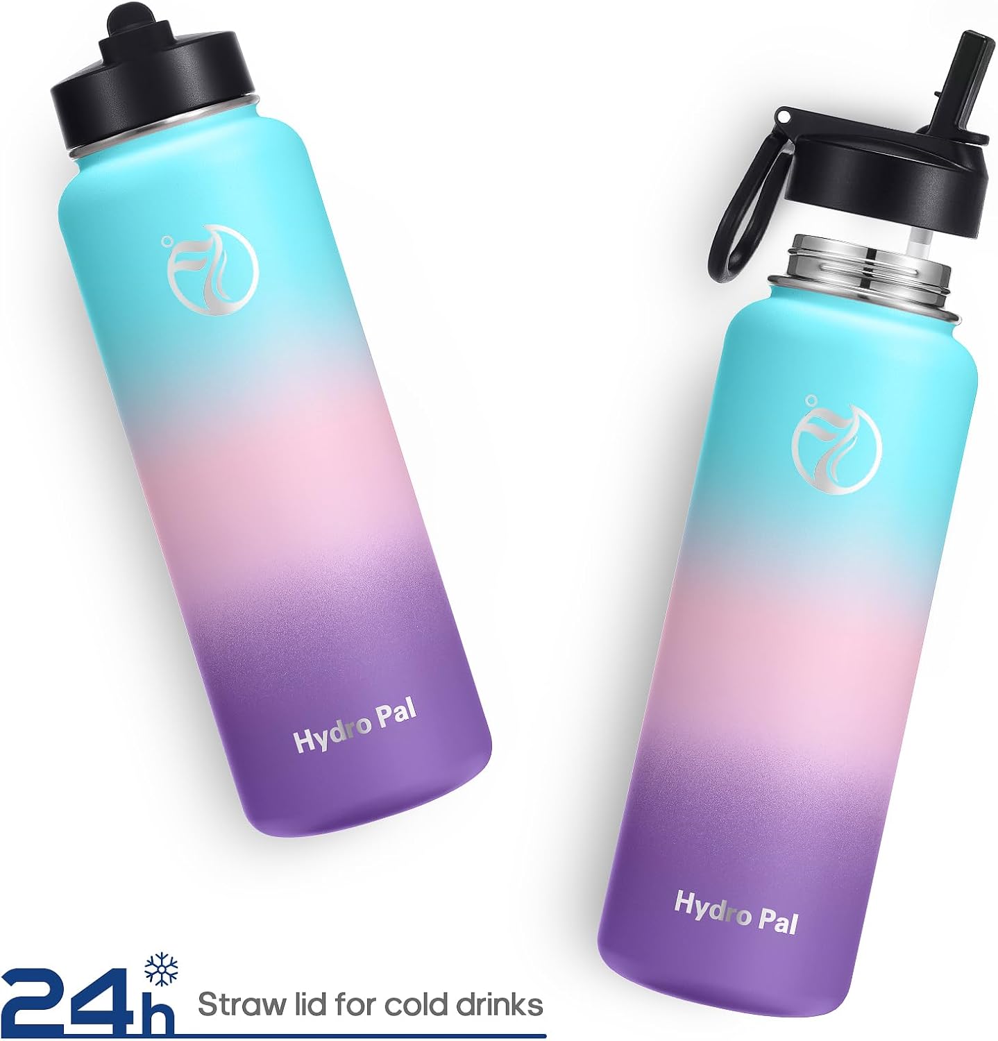 Detalle de HydroPal HydroPal Vacuum Insulated Stainless Steel Water Bottle (18/8) with Straw & Spout Lids – 1.9L to 500ml