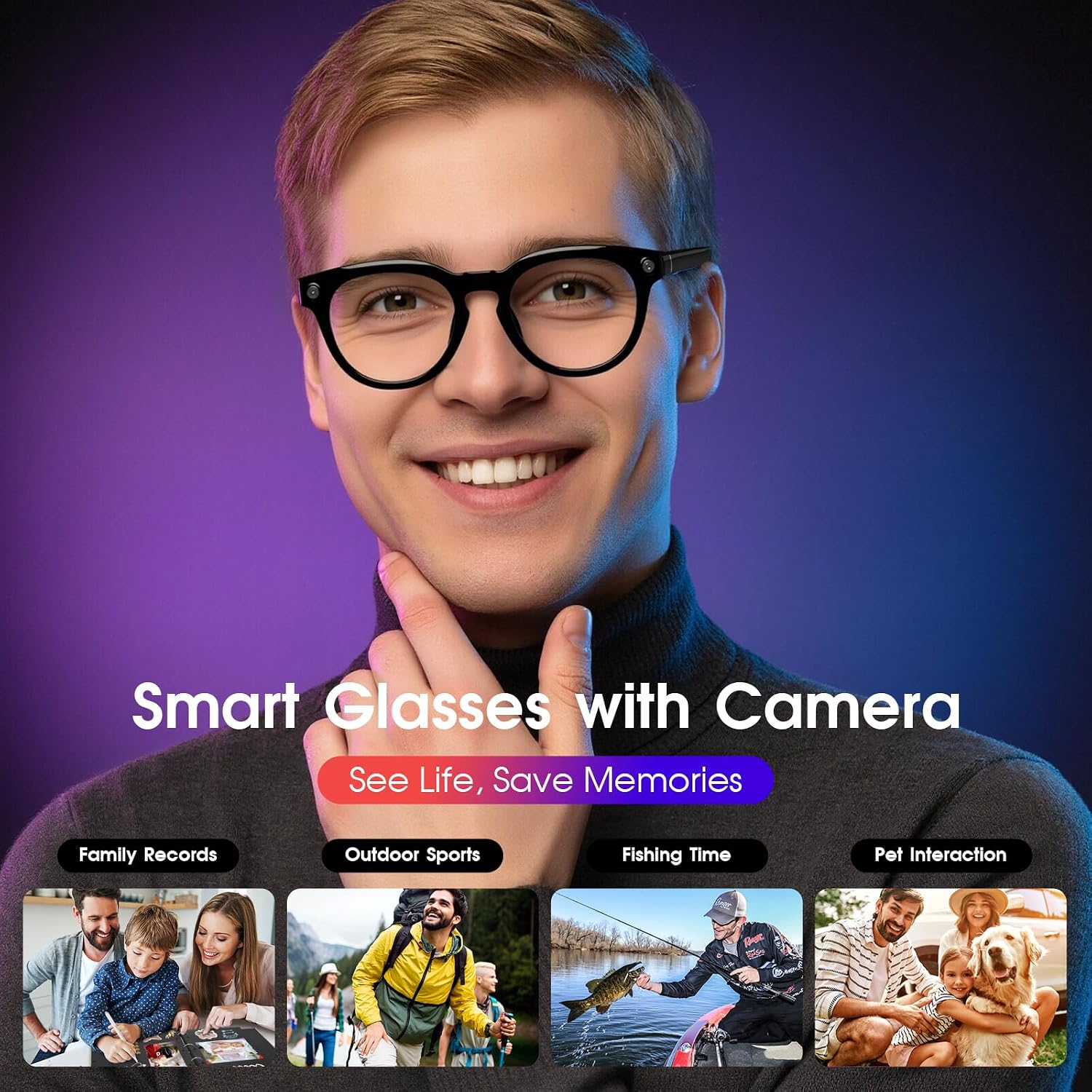 Thumbnail 2 de AI Smart Glasses with Camera 4K: Hands-Free Recording, AI Translation, and Open-Ear Audio