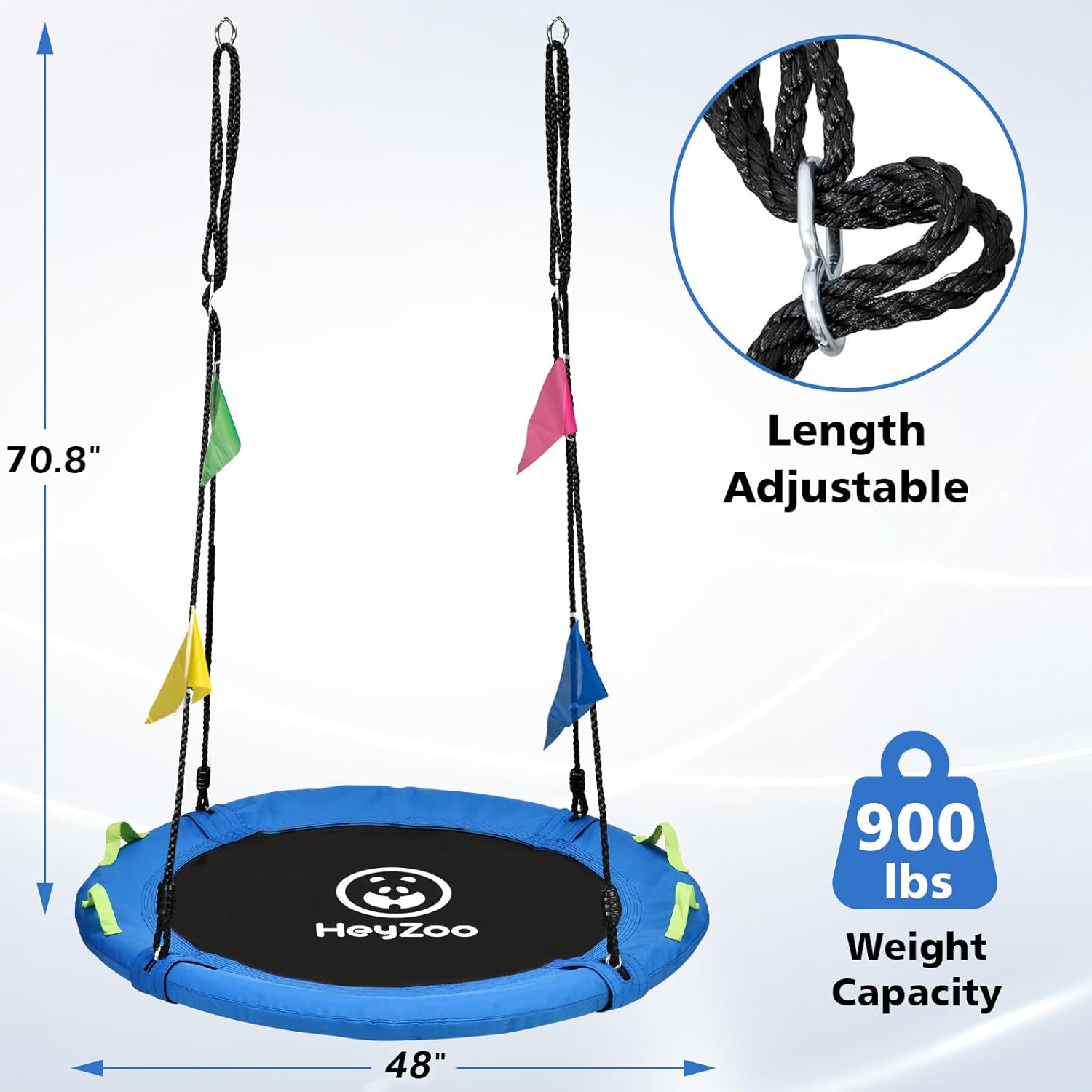Detalle de HeyZoo 48 inch Tree Swing Saucer Flying Swing (900 lbs capacity) with Adjustable Hanging Straps, Blue