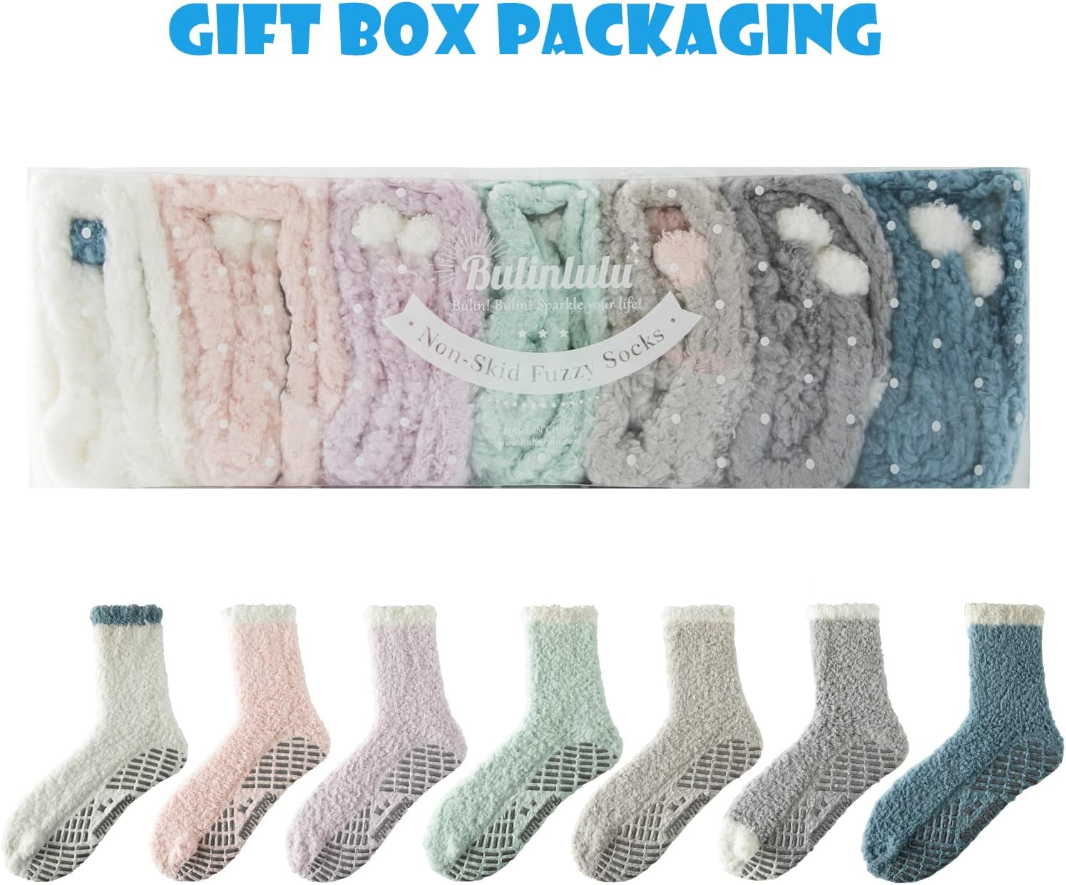 Detalle 2 de Bulinlulu Fuzzy Grip Socks with 97% Fuzzy Material