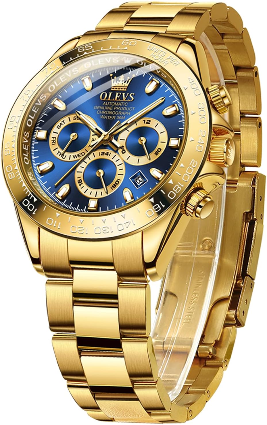 Thumbnail 6 de OLEVS Herrenarmbanduhr Automatik Gold Schwarz 30 m