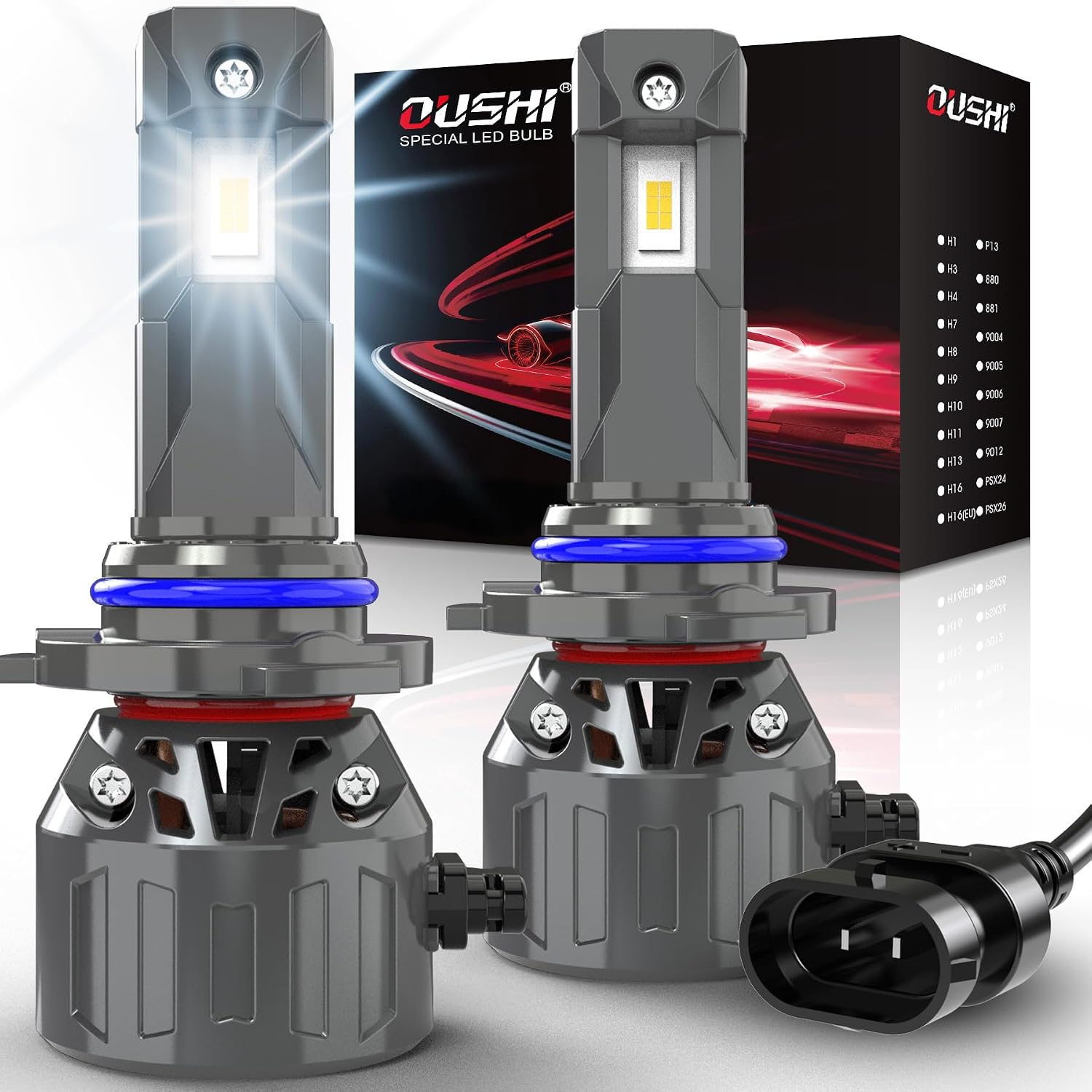 Detalle de OUSHI Lampadina LED HIR2 120W 32000LM 6000K Xenon, Kit 2 pezzi – Plug & Play per sostituzione HIR2 9012