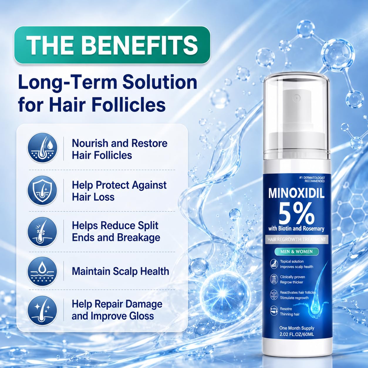 Detalle 2 de Rylx 5% Minoxidil Hair Growth Serum, 60 mL Spray with Biotin and Rosemary