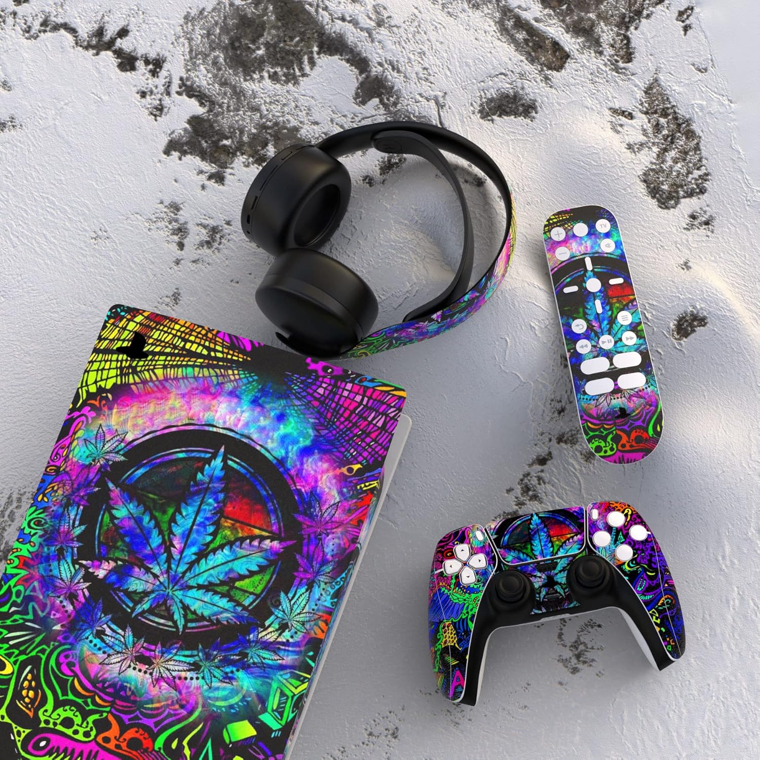 Thumbnail 2 de playvital Psychedelic Leaf full set skin decals for PS5 Digital Edition (console, controllers & accessories)