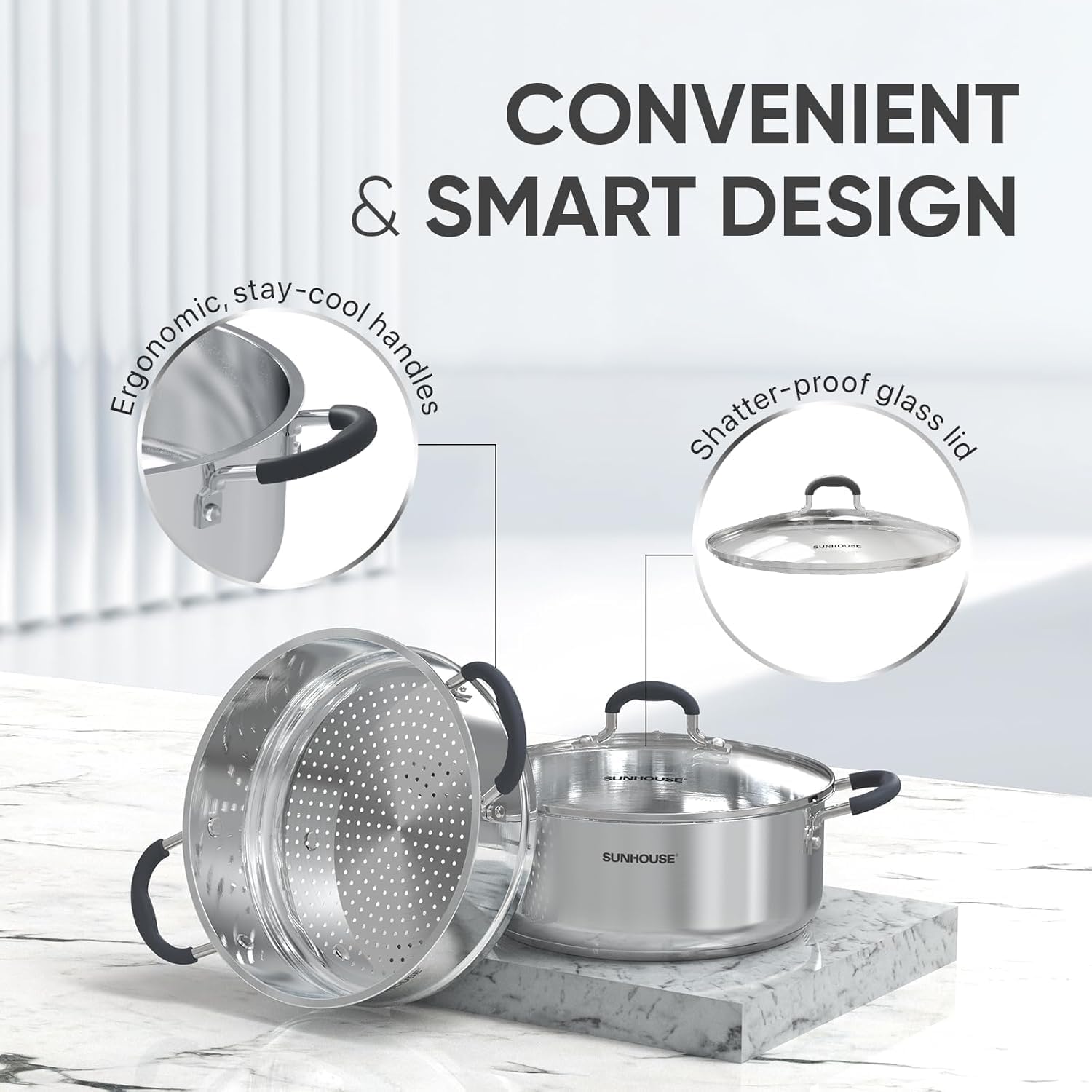 Detalle de SUNHOUSE 4.6 Quart Steamer Pots
