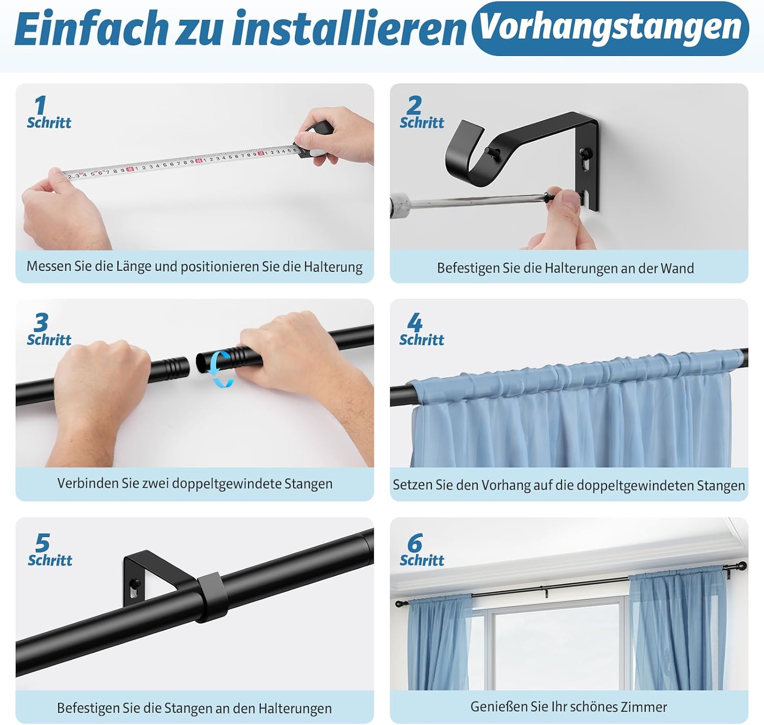 Thumbnail 6 de TRAROD Gardinenstange 81–314 cm schwarz
