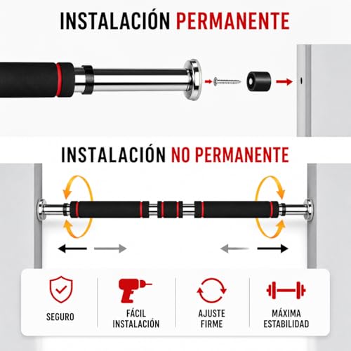 Detalle de Barra de dominadas para puerta ajustable 60-100 cm de T-LOVENDO.ES