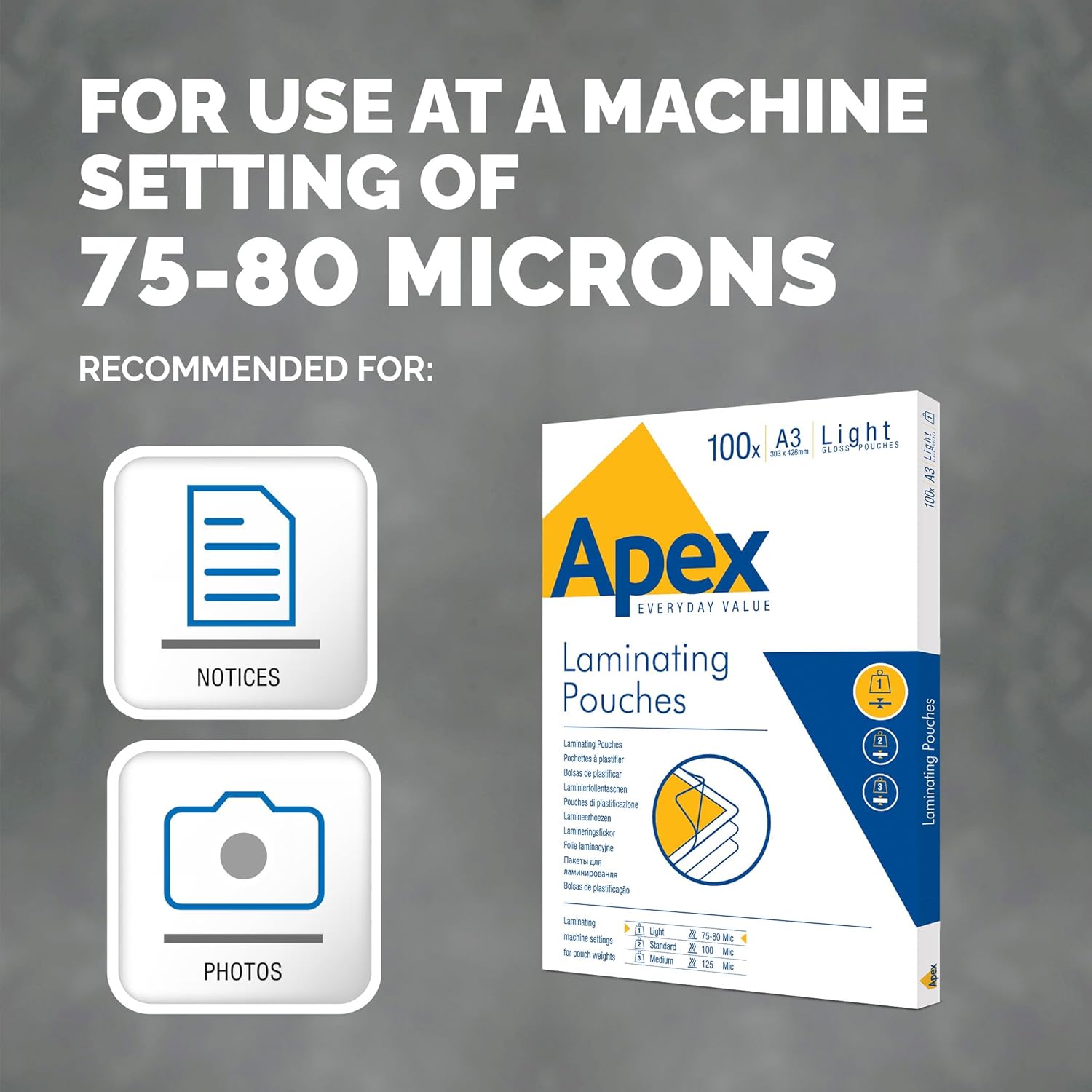 Thumbnail 2 de Fellowes Apex A3 Laminating Pouches (Glossy Finish) – 100 Sheets, 160 Micron (2 x 80 Micron), Light Duty