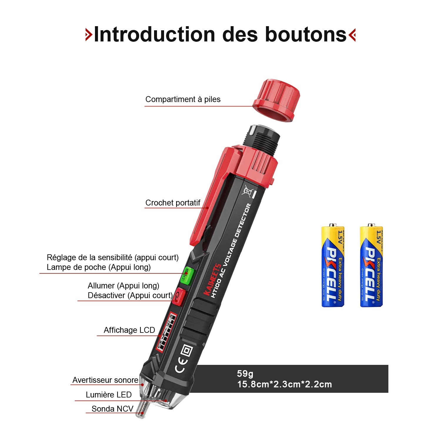 Thumbnail 1 de KAIWEETS HT100 Détecteur de tension 12V–1000V