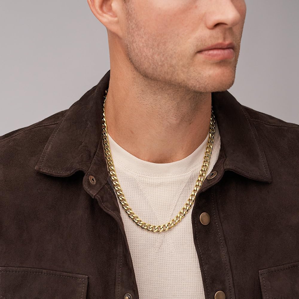 Thumbnail 1 de Fossil Collier en acier inoxydable doré avec fermoir à mosqueton – modèle masculin