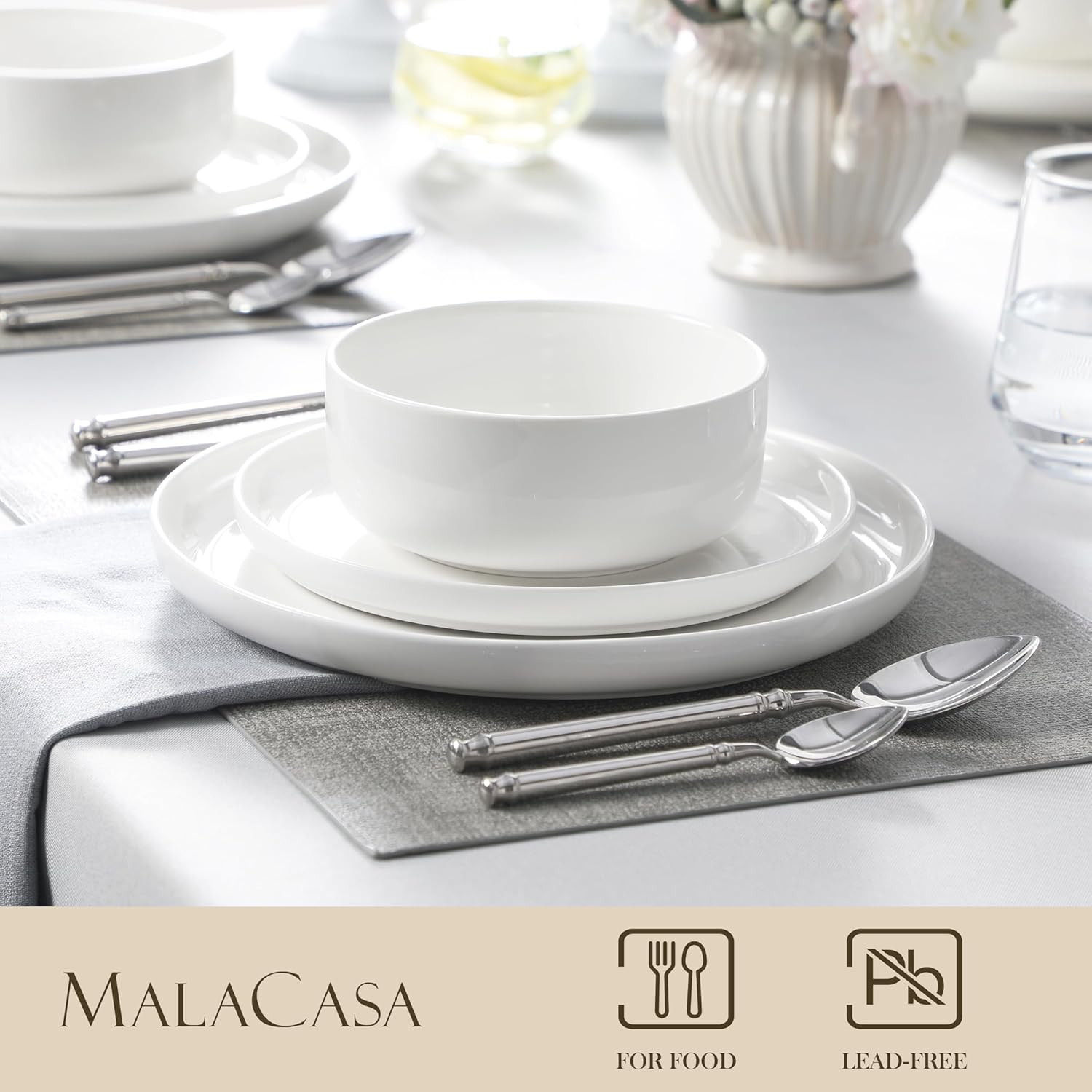 Thumbnail 2 de MALACASA Luna 12-Piece Porcelain Dinnerware Set