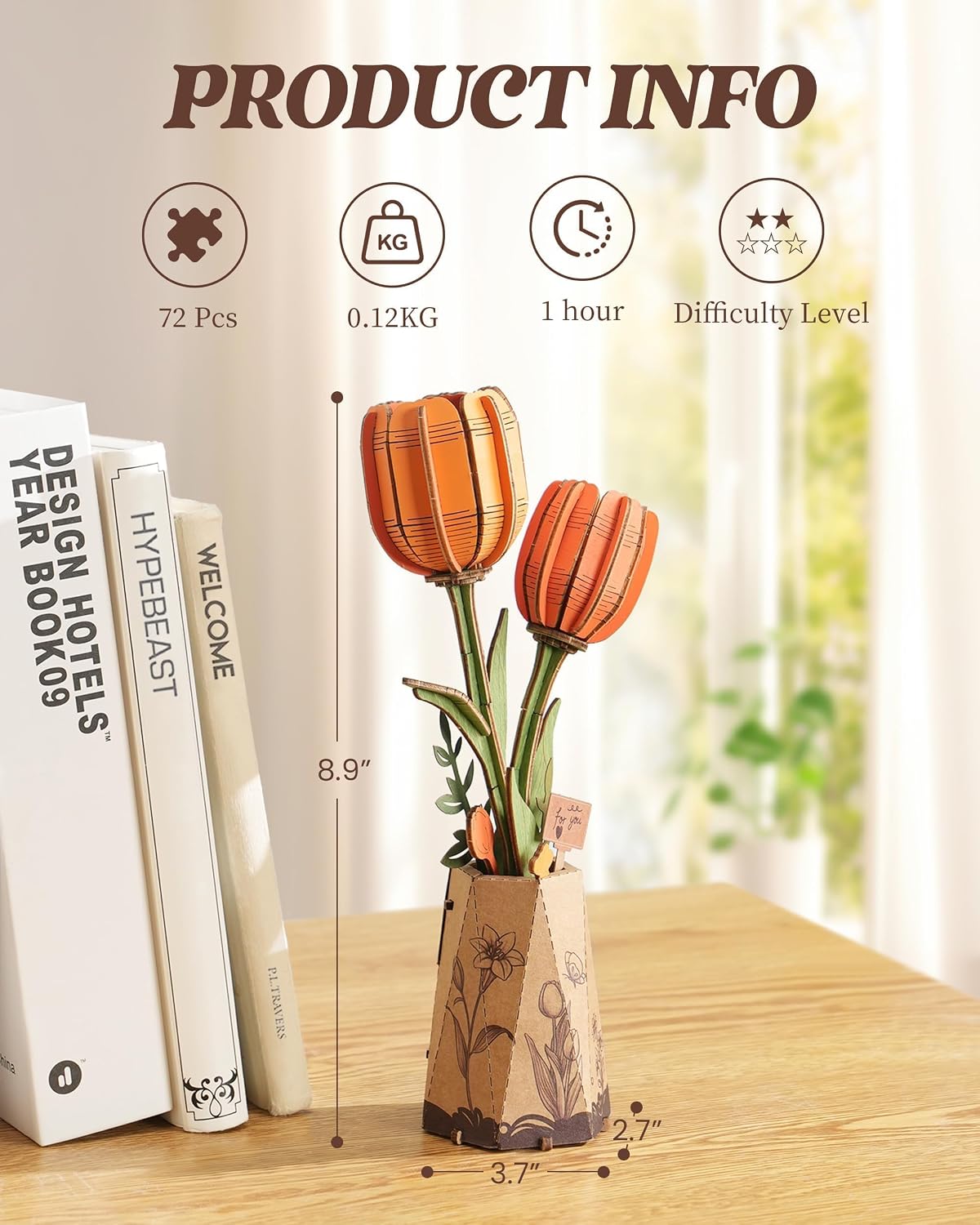 Detalle 2 de Puzzle 3D tulipe orange en bois