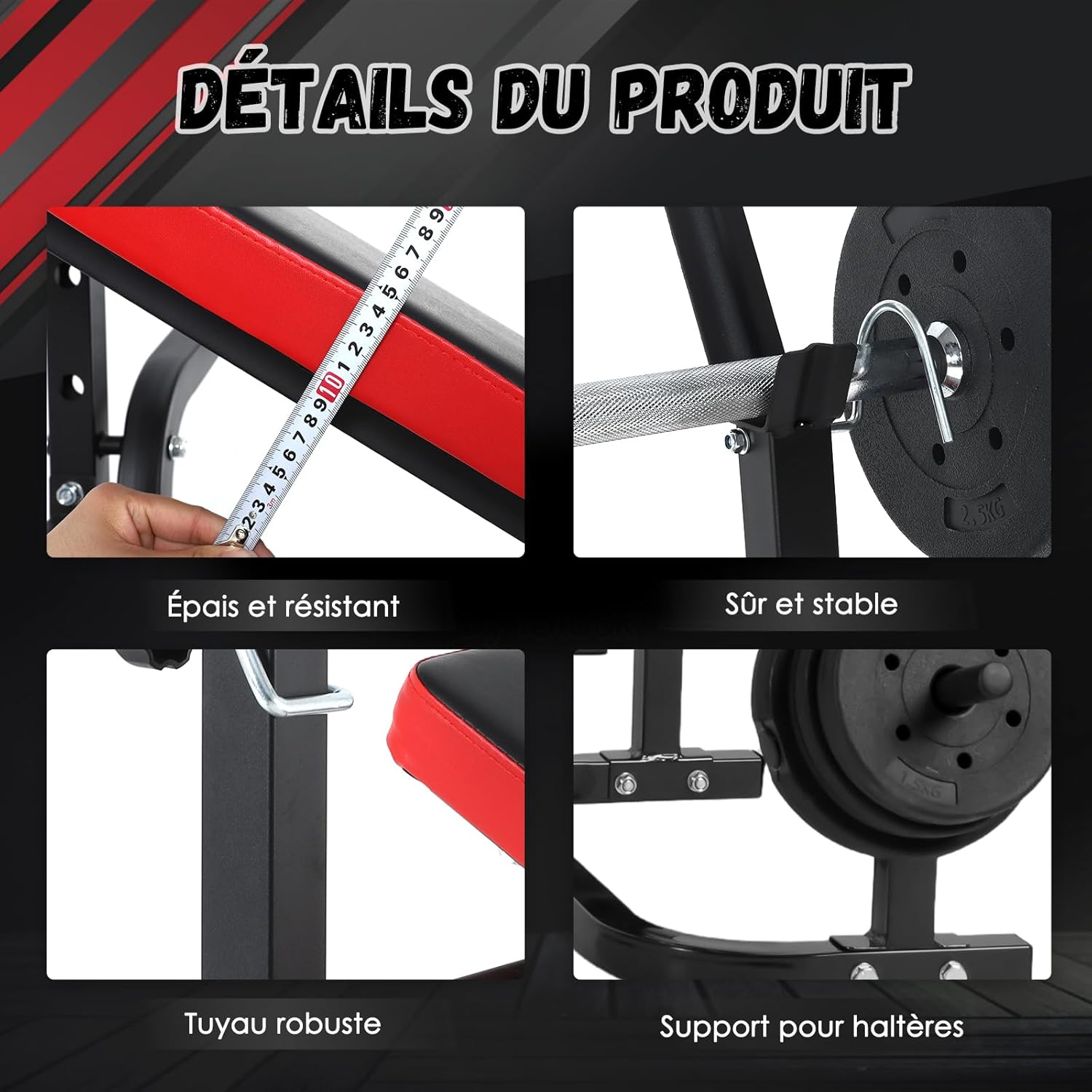 Detalle 1 de ISE Banc Musculation Complet – Banc de Musculation Multifonction, inclinable et pliable