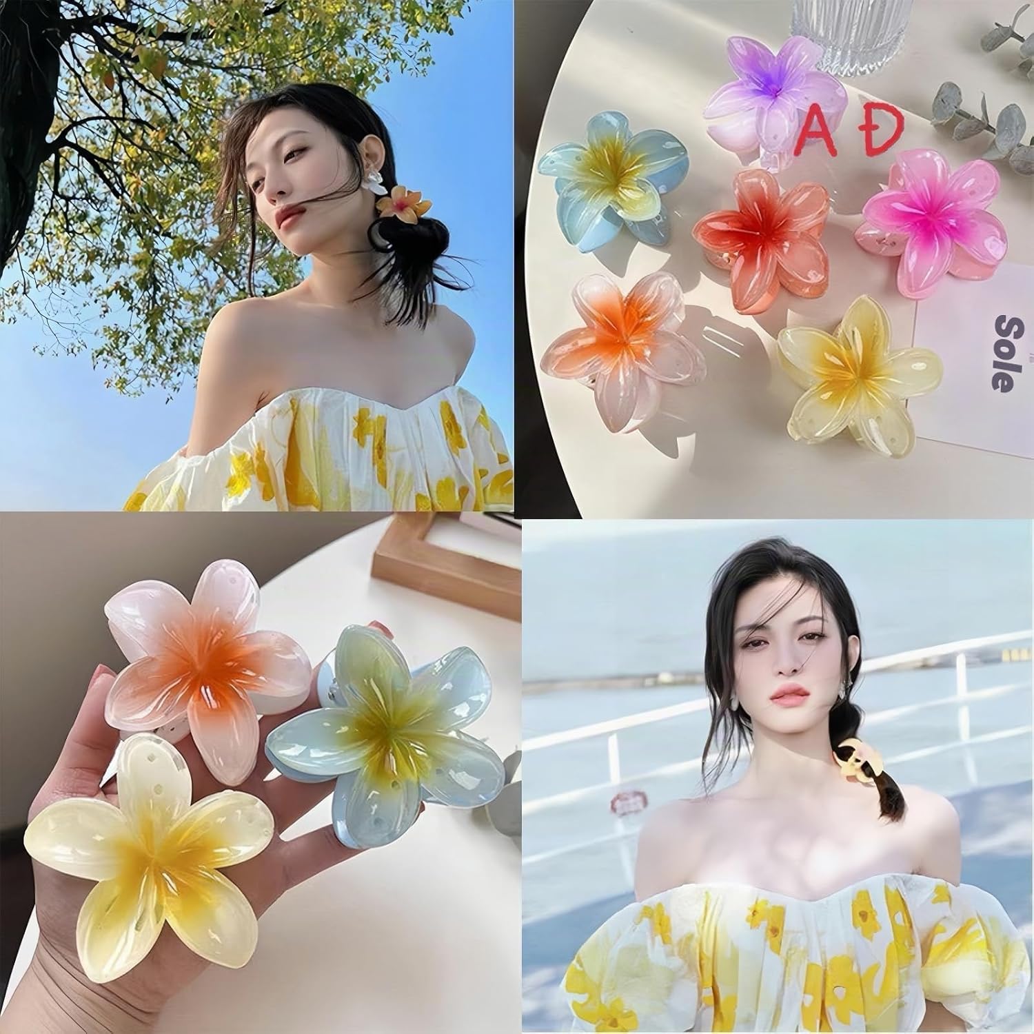 Detalle de Aucuu: Confezione da 8 fermagli per capelli a forma di fiore – clip antiscivolo in stile hawaiano