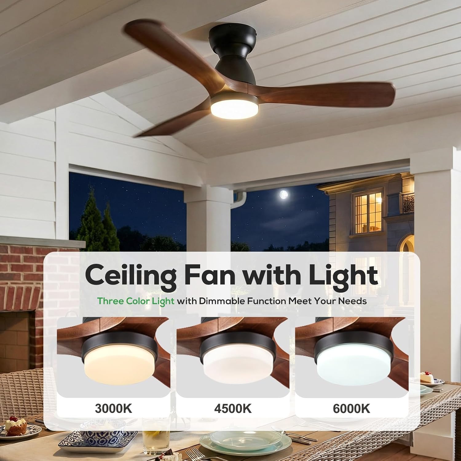 Detalle de ORGINESE 8726L-52 52-Inch Flush-Mount Ceiling Fan, Dark Walnut, Dimmable LED