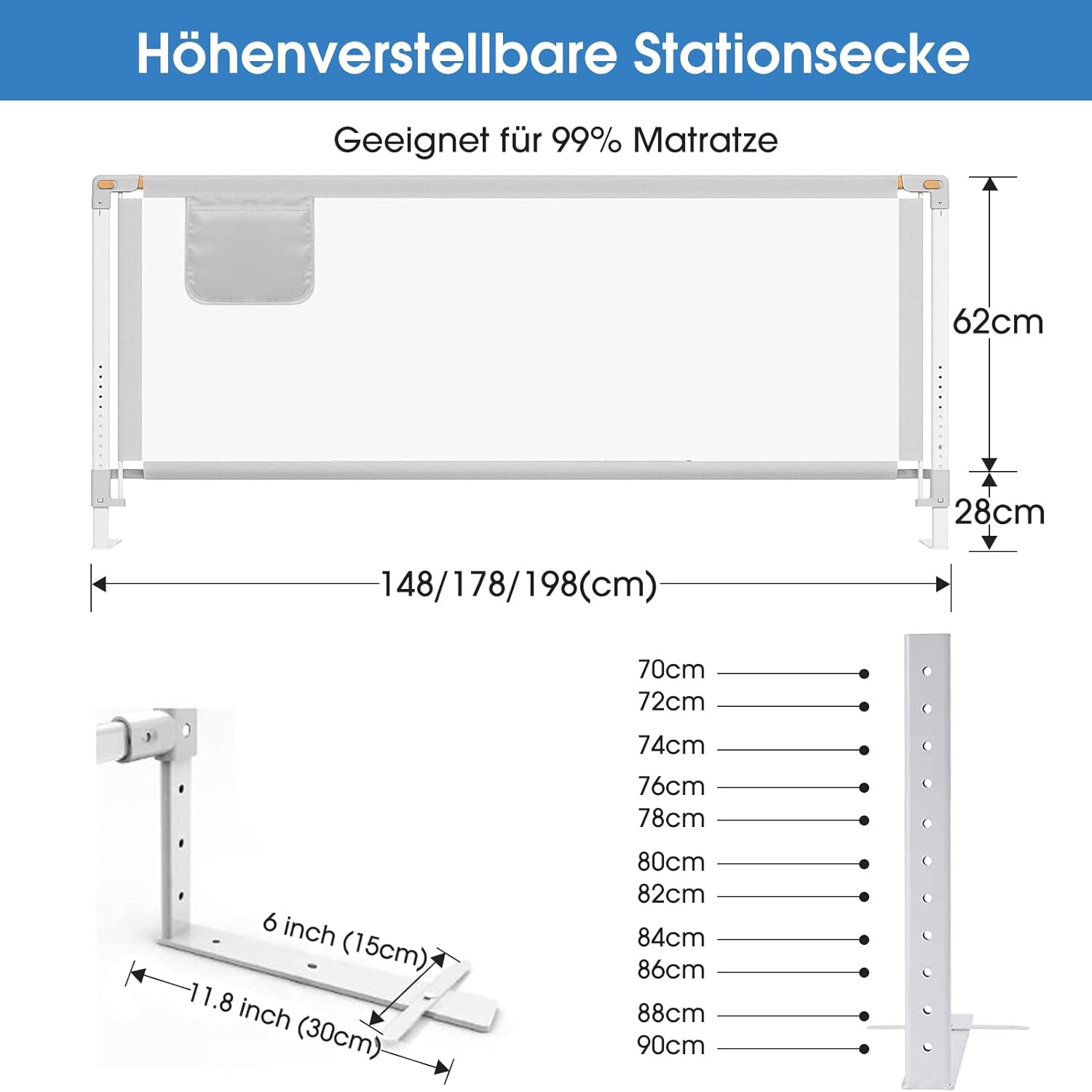 Thumbnail 5 de YIKANWEN Bettgitter 200 cm – ausziehbares Bettschutzgitter für Kinderbetten und Massivholzbett