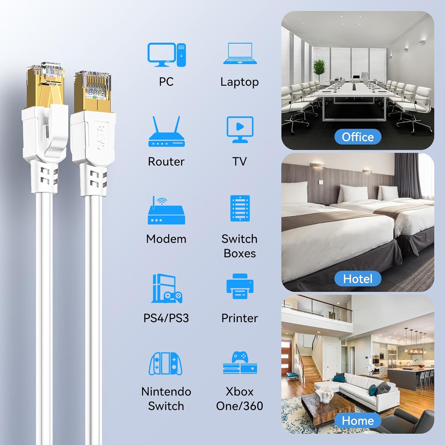 Thumbnail 6 de Nebite Cat 8 LAN-Kabel 5 m (40 Gbps, 2000 MHz) F/FTP – weiß