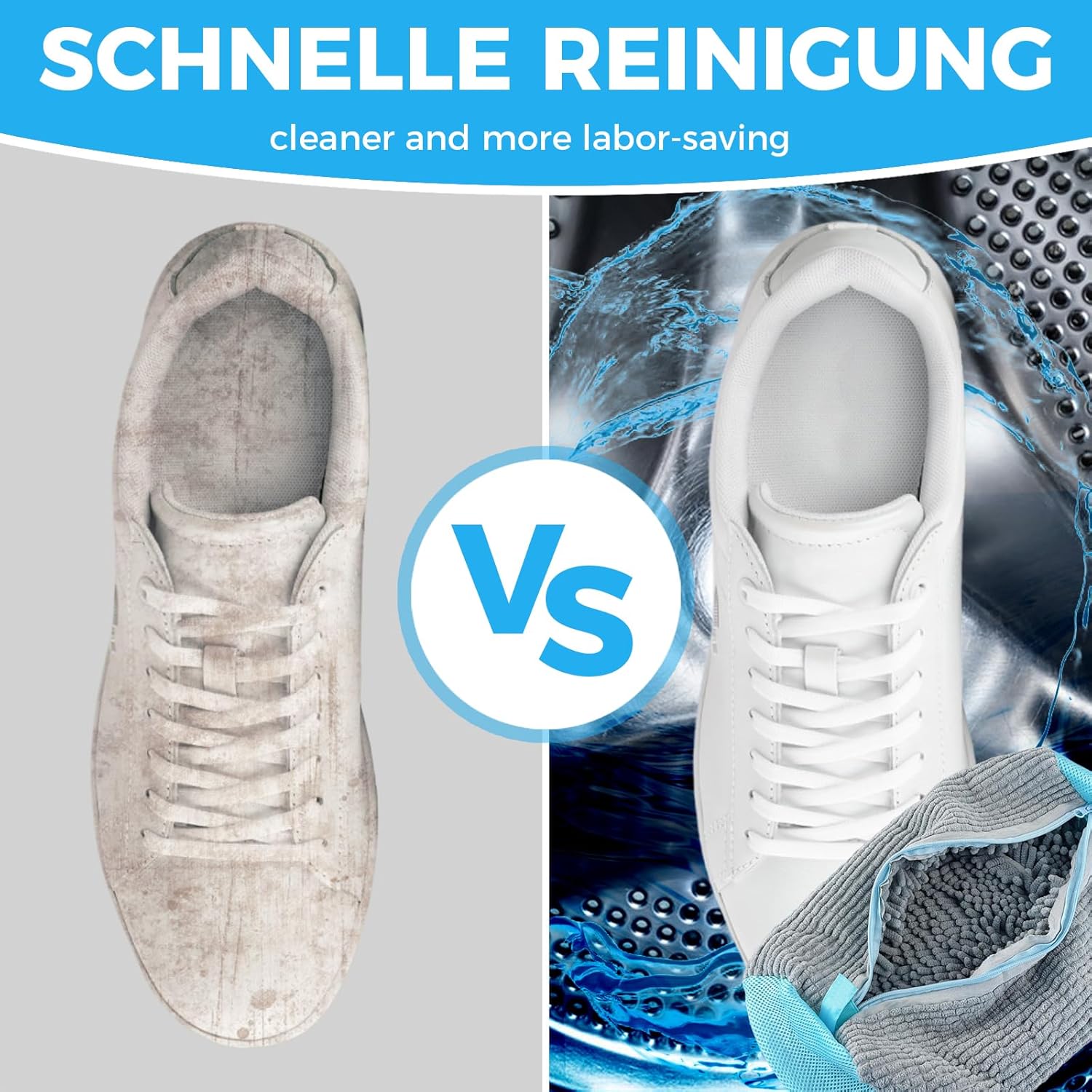 Detalle de CNMTCCO 2er-Set Schuhwaschbeutel mit Reißverschluss (Wäschesack) für Waschmaschine – wiederverwendbar, zum Aufhängen