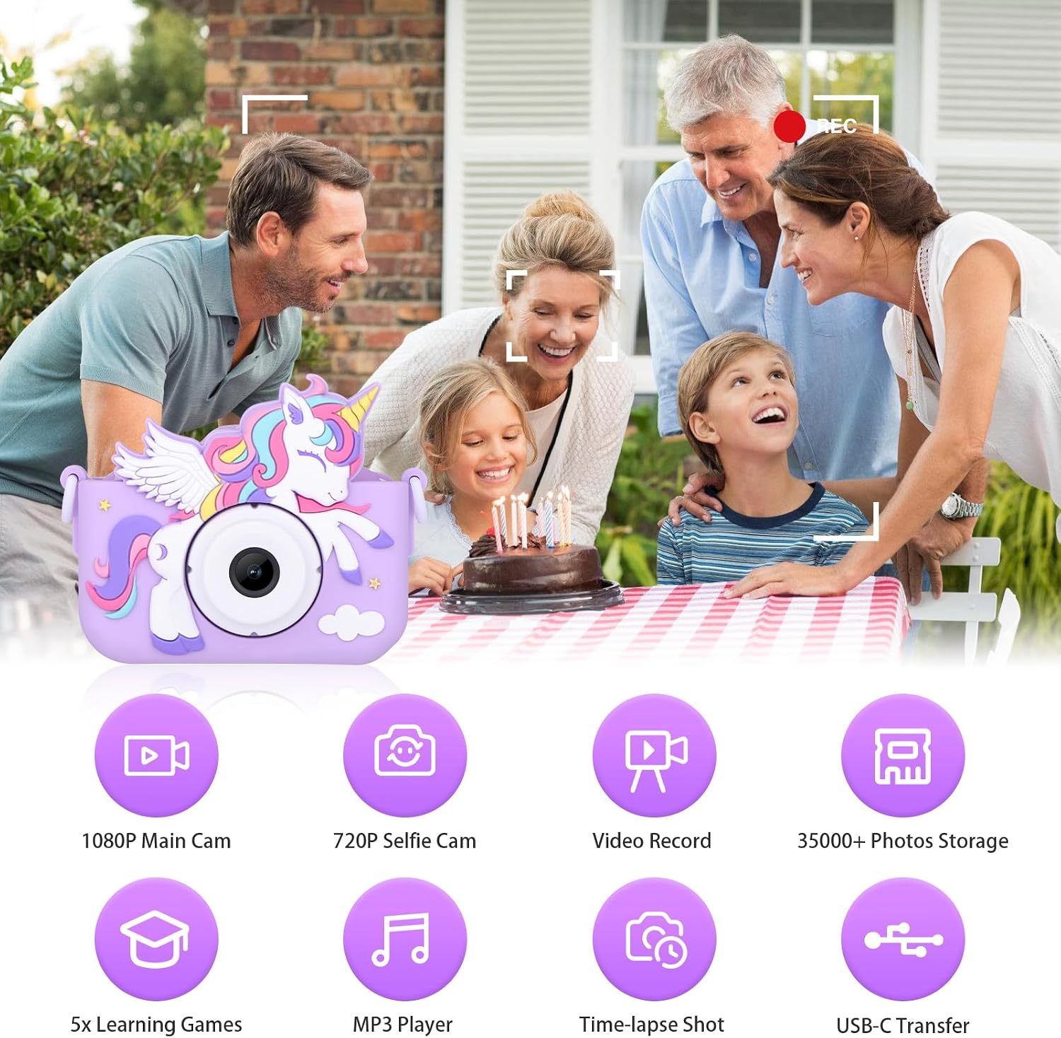 Detalle 2 de Envyvip Unicorn Toys Camera HD 1080P 32GB