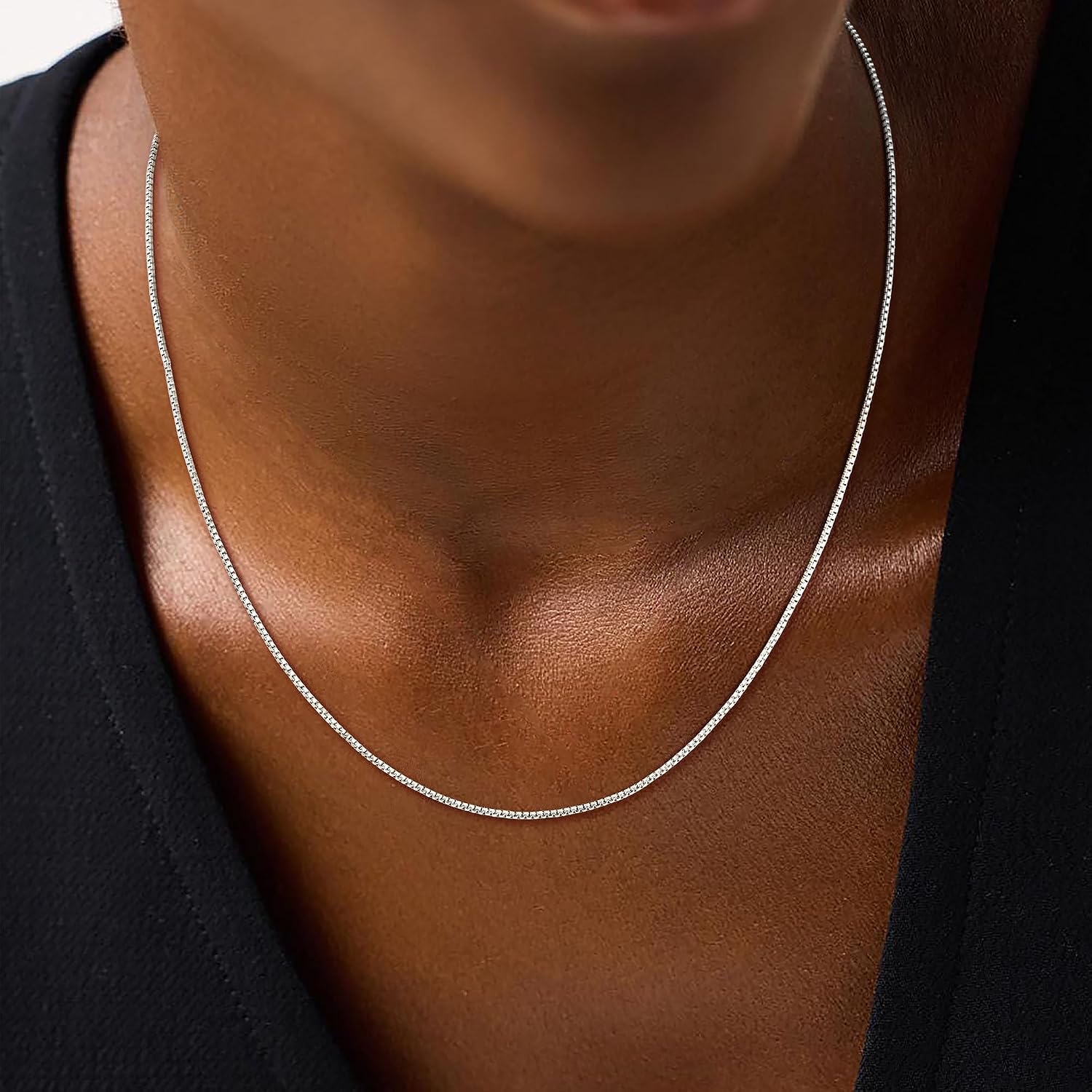 Detalle de Meteorstarry Kettenhalskette aus Silber 925 (1 mm Box Chain) – personalisierbare Damen-Kette ohne Anhänger