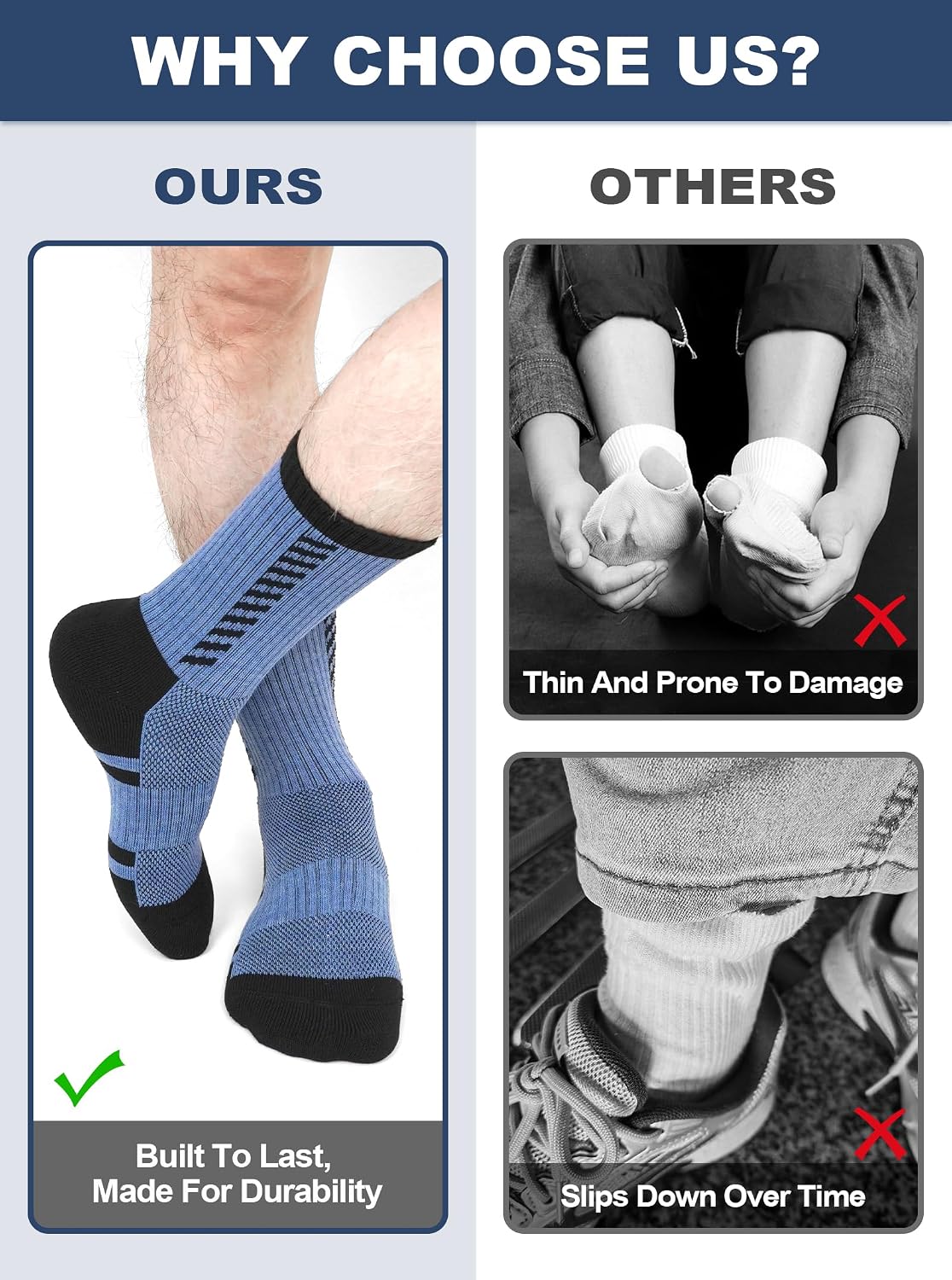 Detalle 1 de ZFSOCK Men's Work Boot Socks, Fully Cushioned with Reinforced Heels and Toes
