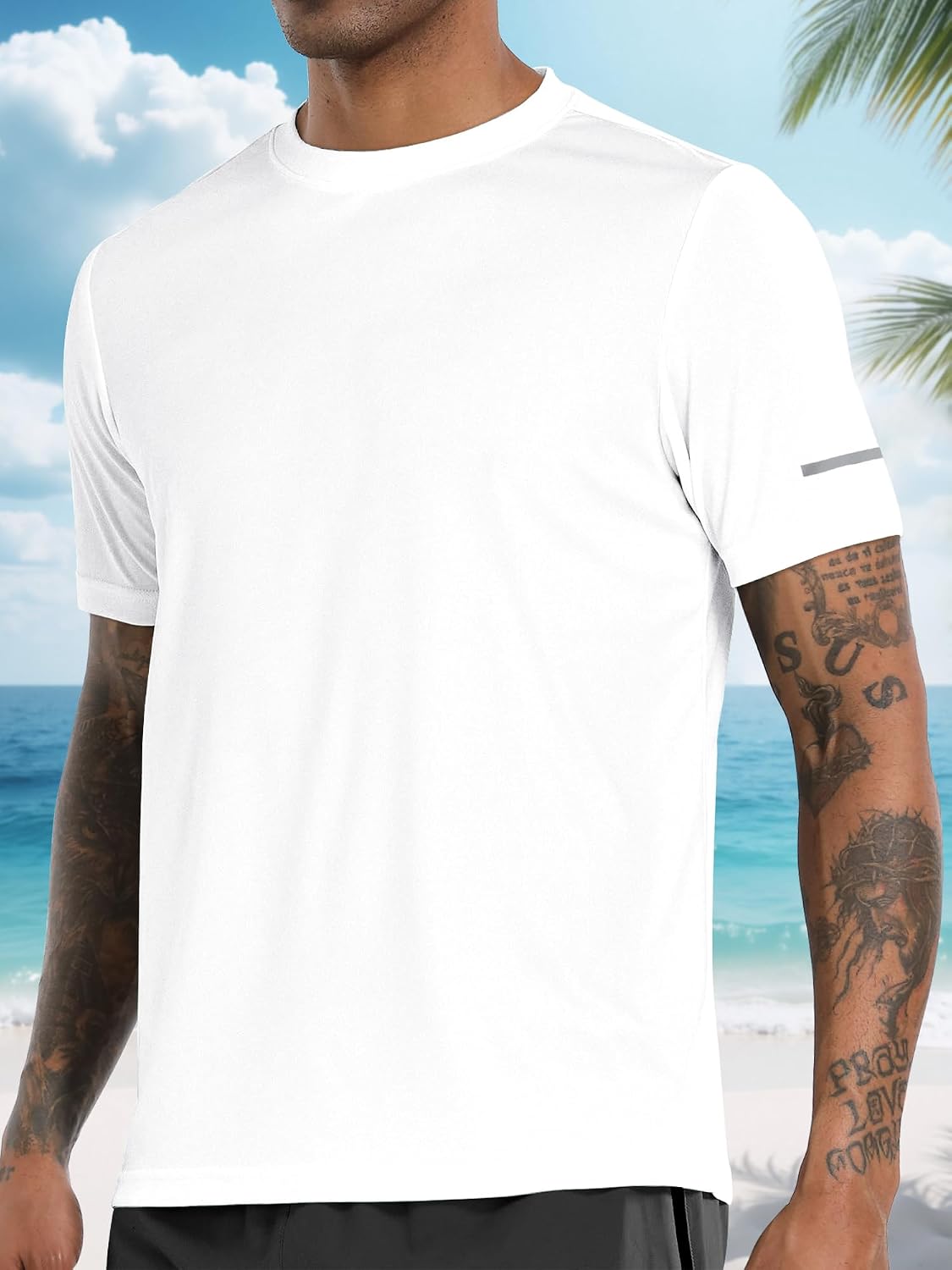 Detalle de Men's Rash Guard UPF 50+ Sun Protection T-Shirt (Short/Long Sleeve) – Lightweight Quick-Dry