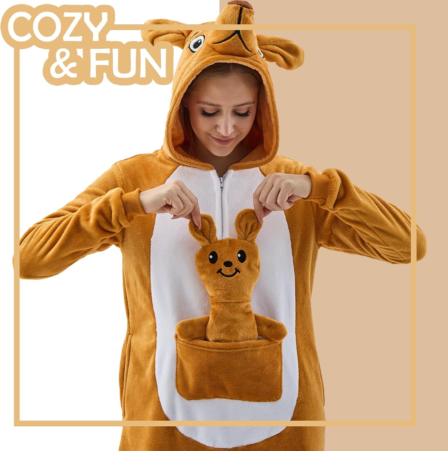 Detalle 2 de NEWCOSPLAY Unisex Adult Animal Onesie Pajamas with Flannel, 3D Hood and Pockets