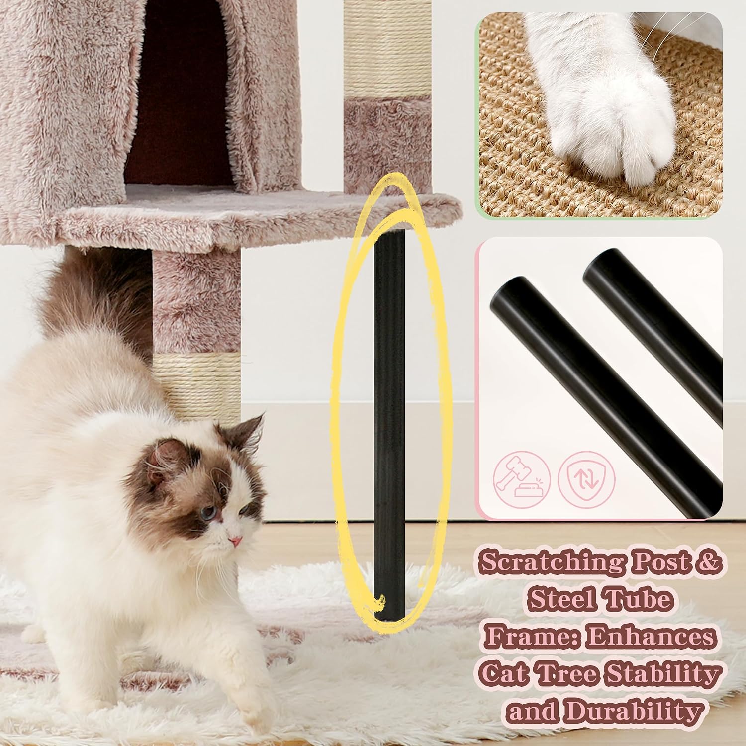 Thumbnail 6 de Heybly Cat Tree, 125 cm Cat Tower for Indoor Cats (HCT200SMU)