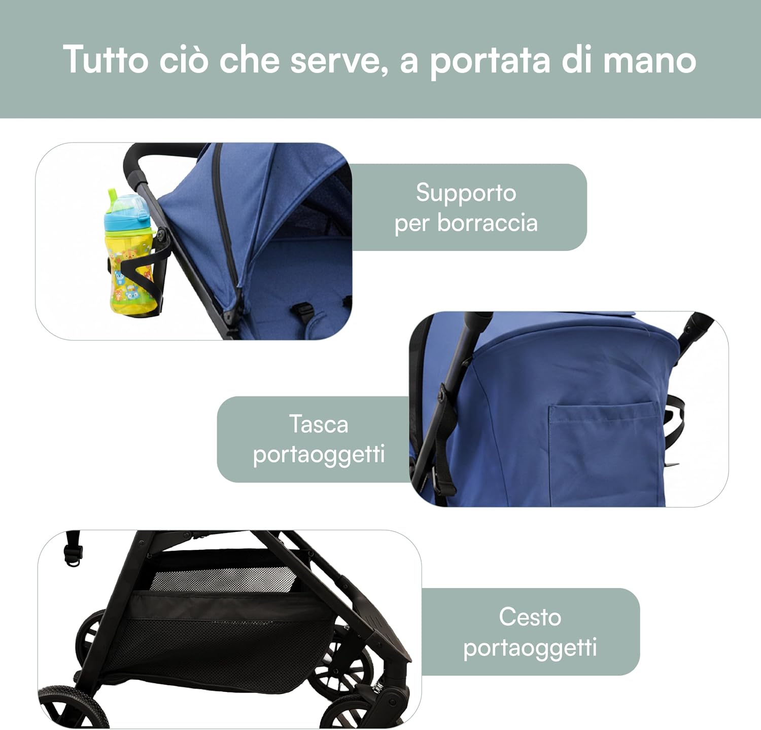 Thumbnail 5 de Baroni Kids Passeggino Leggero Richiudibile up to 22 kg — Compatto, con Schienale Reclinabile e Cappottina Estensibile
