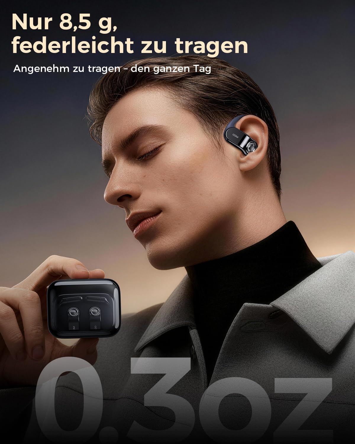 Detalle de OJW Open-Ear Bluetooth Kopfhörer mit wechselbarem Akku – bis zu 96 Std. Wiedergabe, IPX7, ENC-Mikrofon, open-ear Komfort