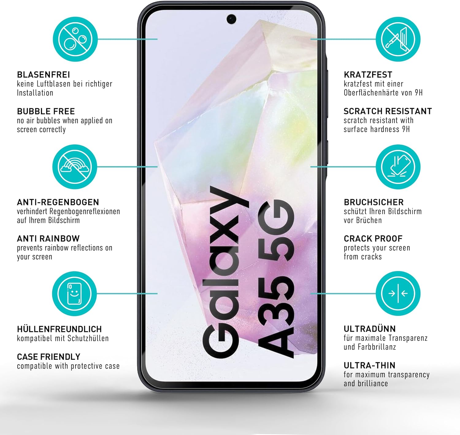 Detalle 2 de SmarTect Glass Screen Protectors for Samsung Galaxy A35 5G, 3-Pack, 9H