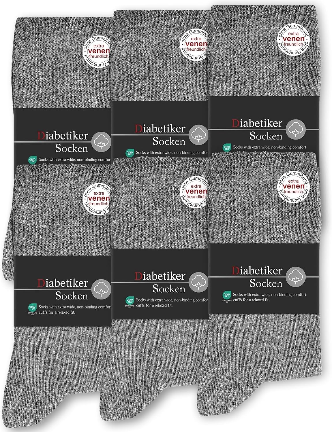 Detalle de SockWaddles diabetessokken, 6 paar, 97% katoen, naadloos, maat 35–50