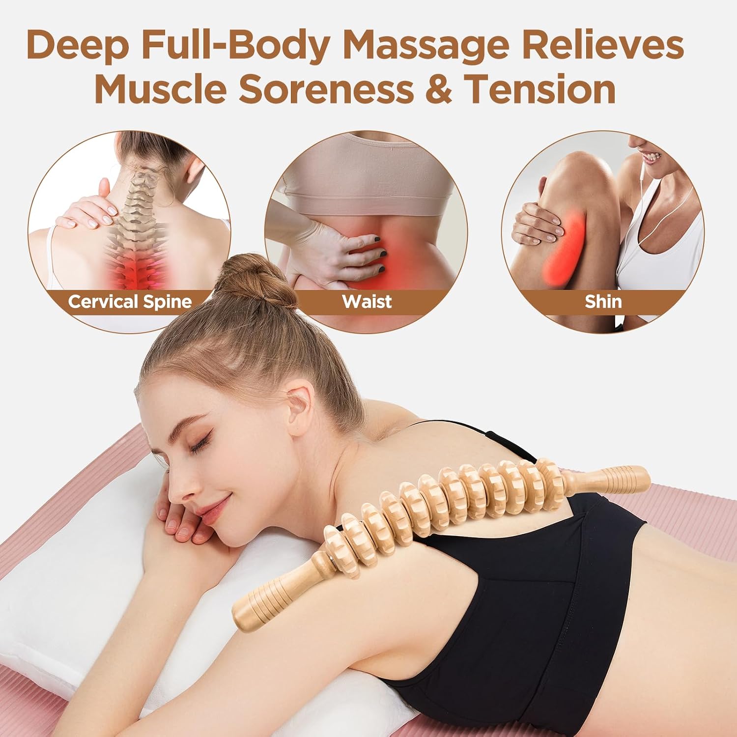 Thumbnail 2 de MZDXJ Wooden Cellulite Massage Roller – 12 Wheel Handheld Fascia Tool