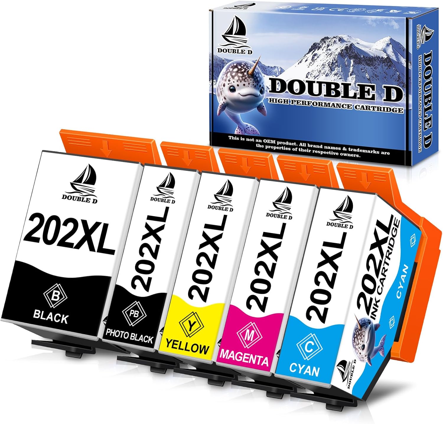 DOUBLE D 202XL Ink Cartridges (1BK 1PBK 1C 1M 1Y) 5 Pack for Epson 202XL / Expression Premium XP printers