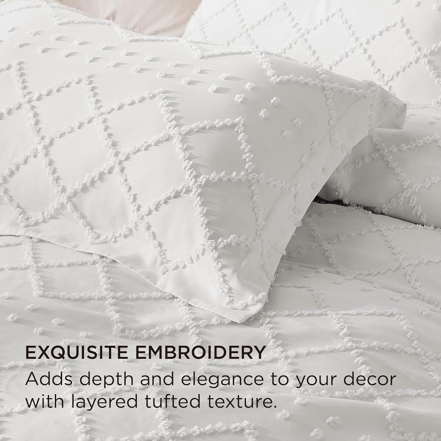 Thumbnail 4 de Bedsure Duvet Cover Set-Solid-Embroidery Queen, White Tufted Polyester
