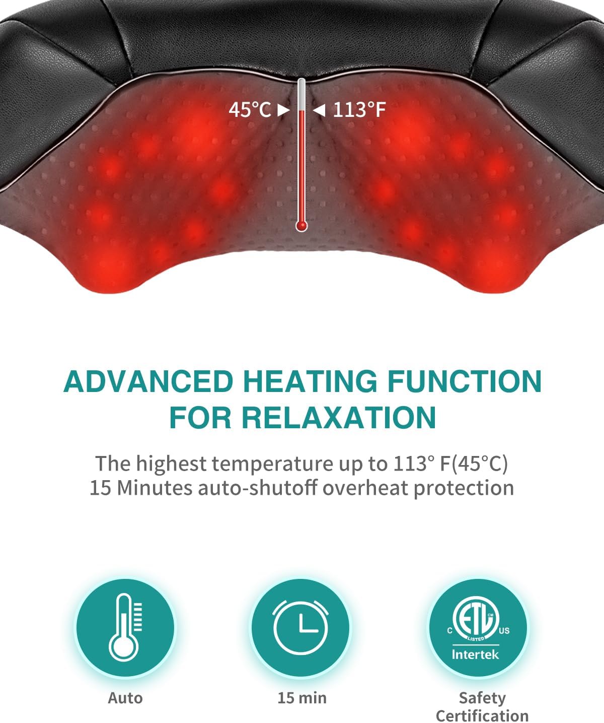 Detalle 1 de Nekteck LMS-801 Shiatsu Neck Massager with Heat, Cordless, 16 Kneading Nodes