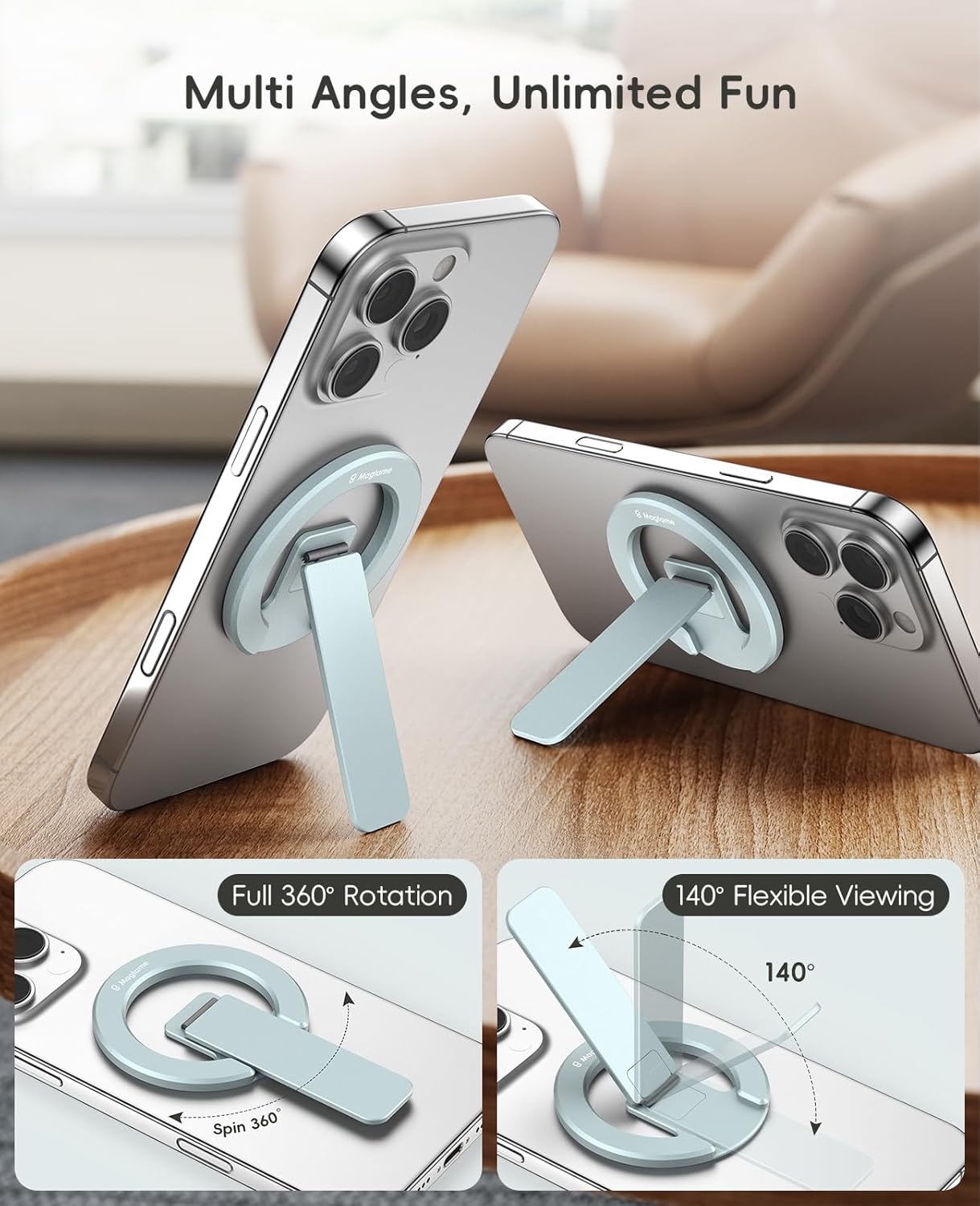 Thumbnail 4 de Magtame Support magnétique pour téléphone – Double face, bureau magnétique et pliable – Bleu
