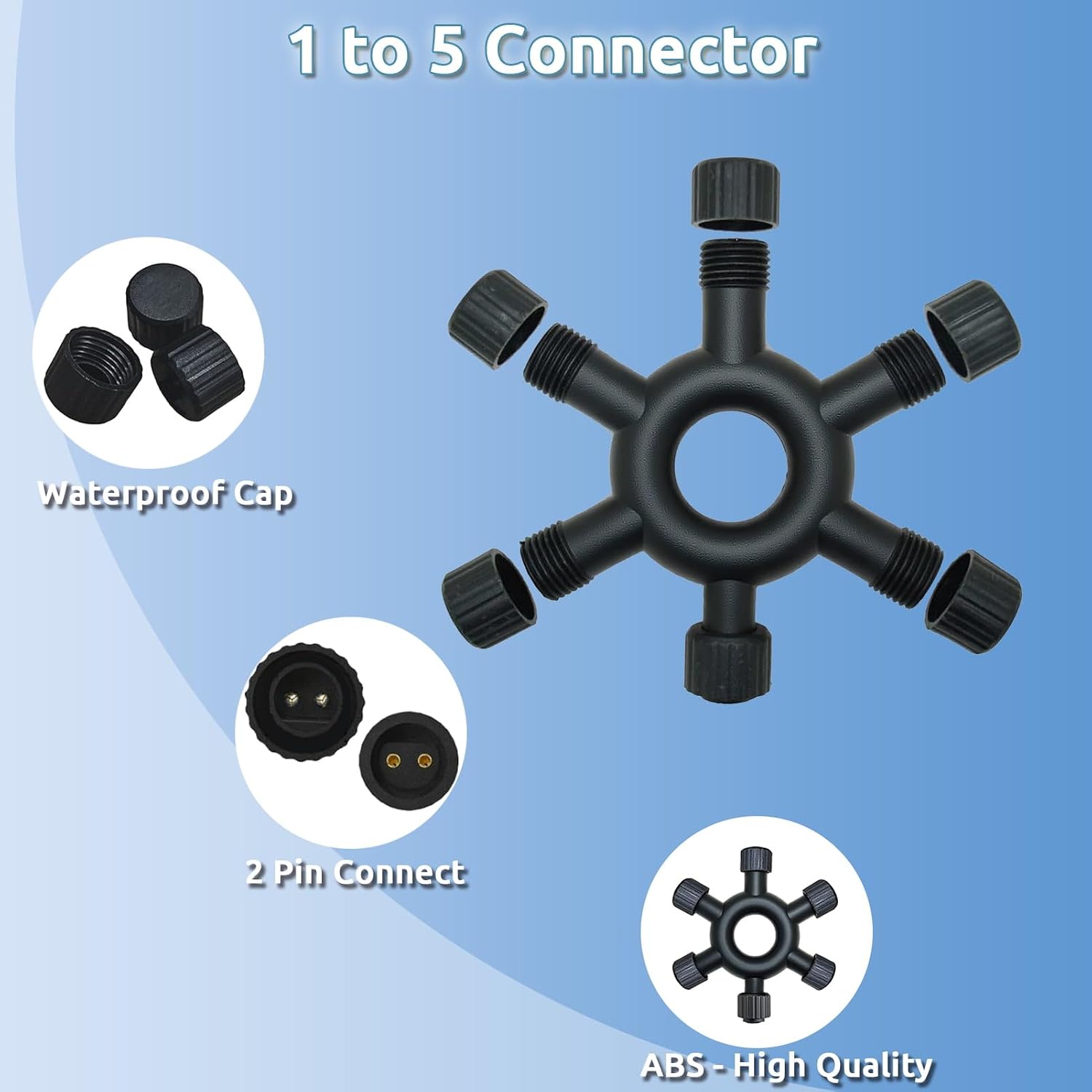 Detalle 2 de Joycome Christmas Light Splitter Connector 2 Pin 1-to-5 Splitter 🎄