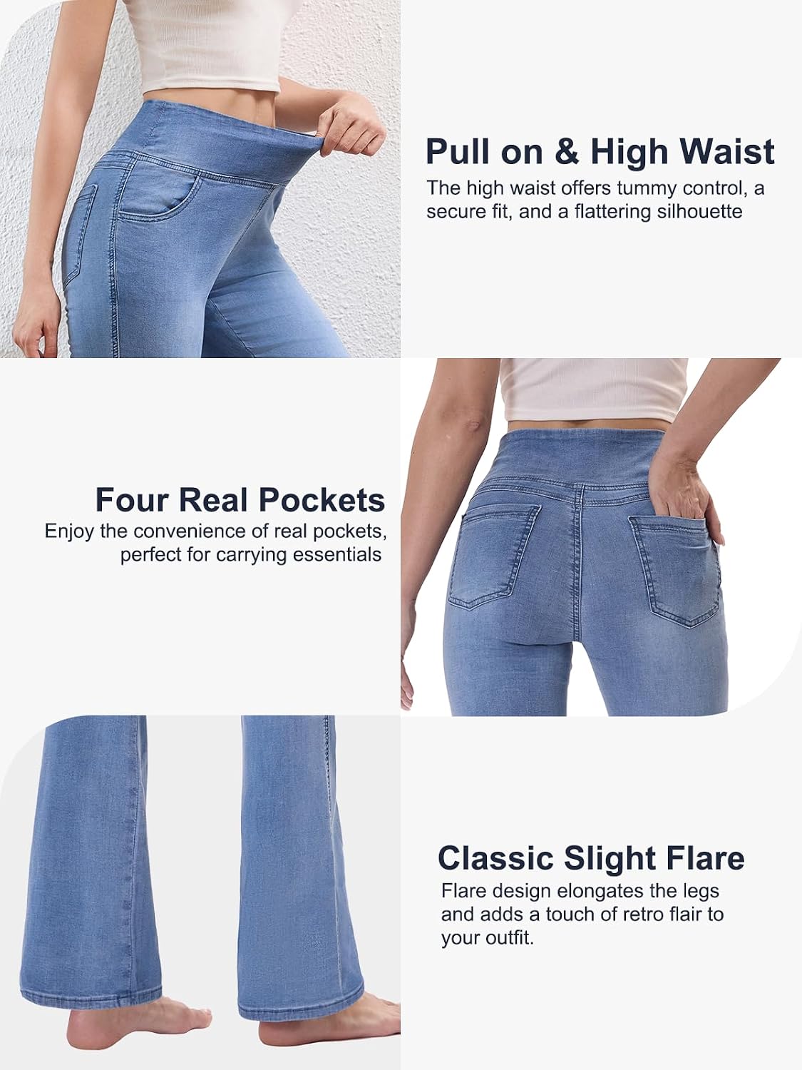 Detalle de Chasehot pull-on flare jeans for women with tummy control panel and high waist