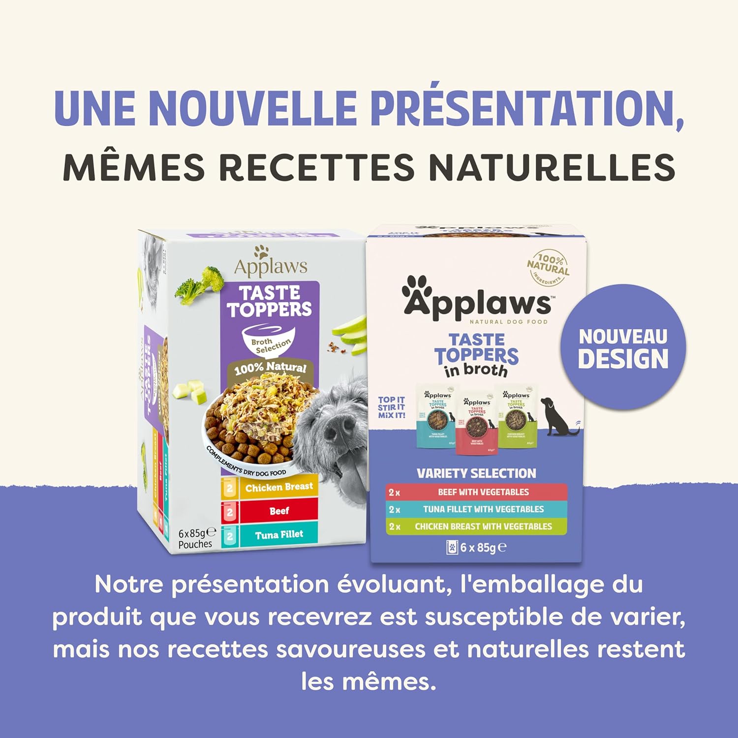 Detalle de Applaws Nourriture Humide Naturelle pour Chiens – Sélection Viande & Poisson en Bouillon, sans Céréales, 6 x 85g