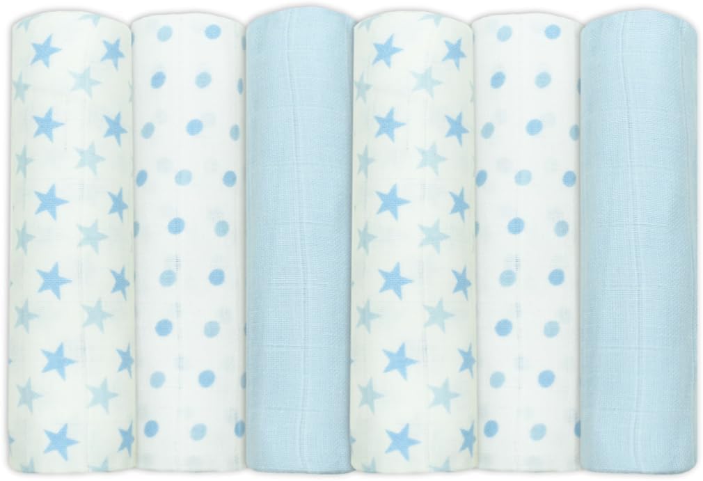 Detalle de MuslinZ Muslin Cloths for Baby 6 Pack Blue Star