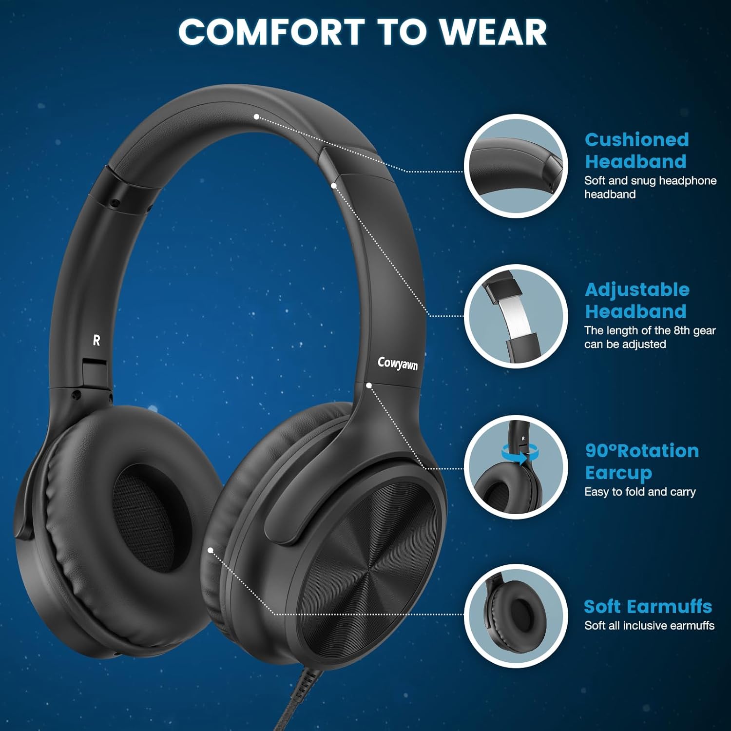 Detalle de Cowyawn USB-C 40mm wired headphones