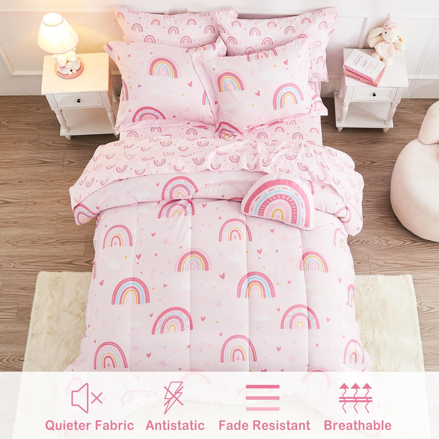 Thumbnail 1 de Mooreeke Twin Bed-in-a-Bag Set, Pink Rainbow Microfibre, 6 Pieces