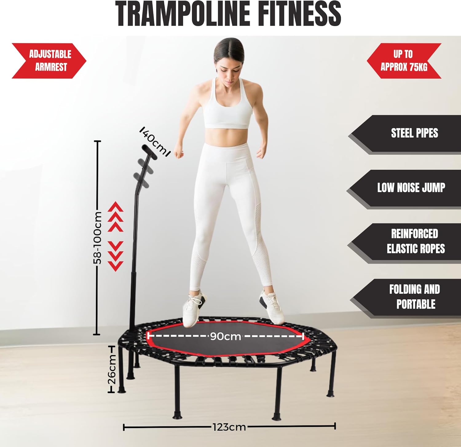Detalle 2 de Trampolín Fitness Ø90cm Plegable y Silencioso para Todos ⛹