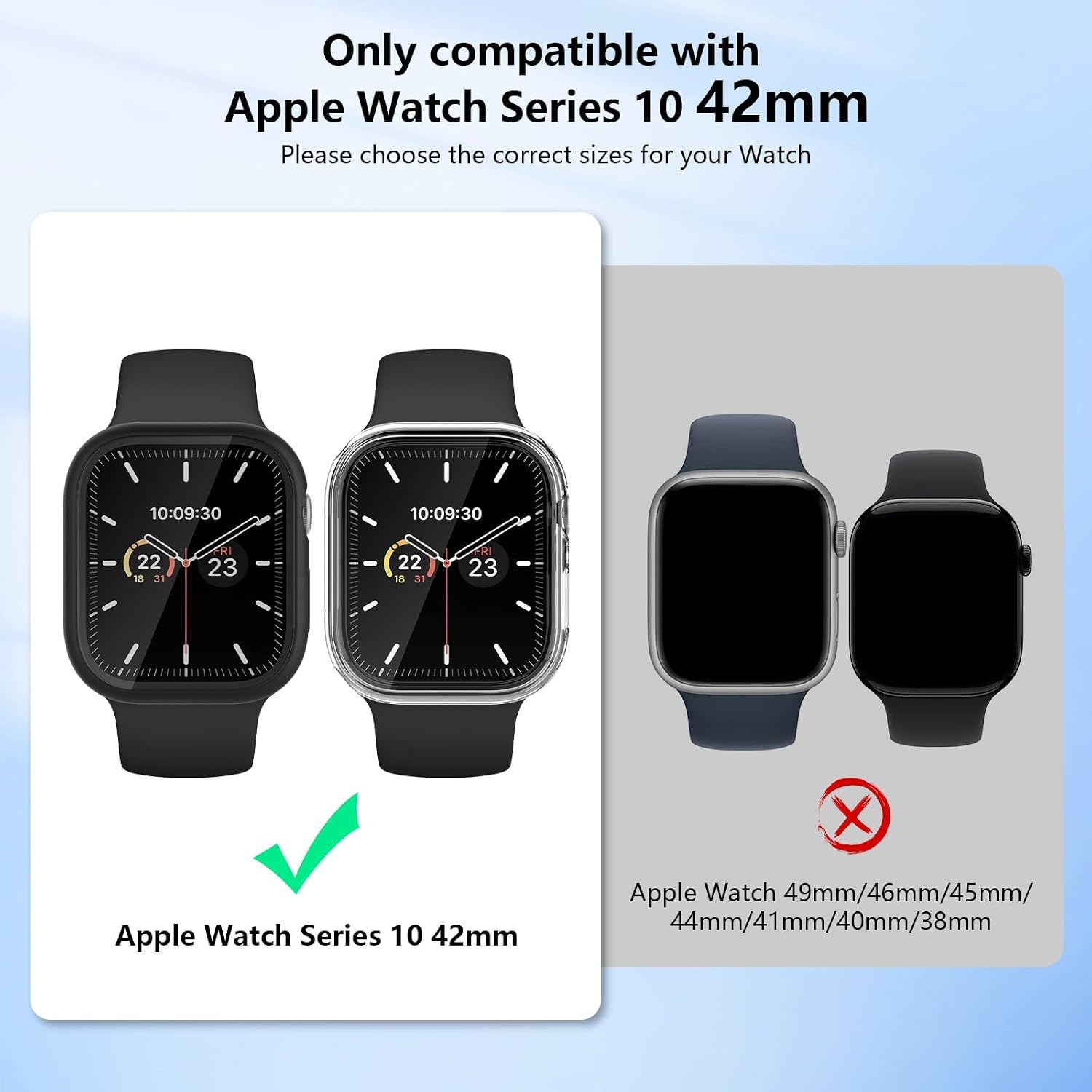 Detalle 2 de AOTUAO 4 Pezzi Cover Compatibile con Apple Watch Series 11/10 42mm con Vetro Temperato – Custodia Protettiva per Schermo (2 Nero + 2 Trasparente)