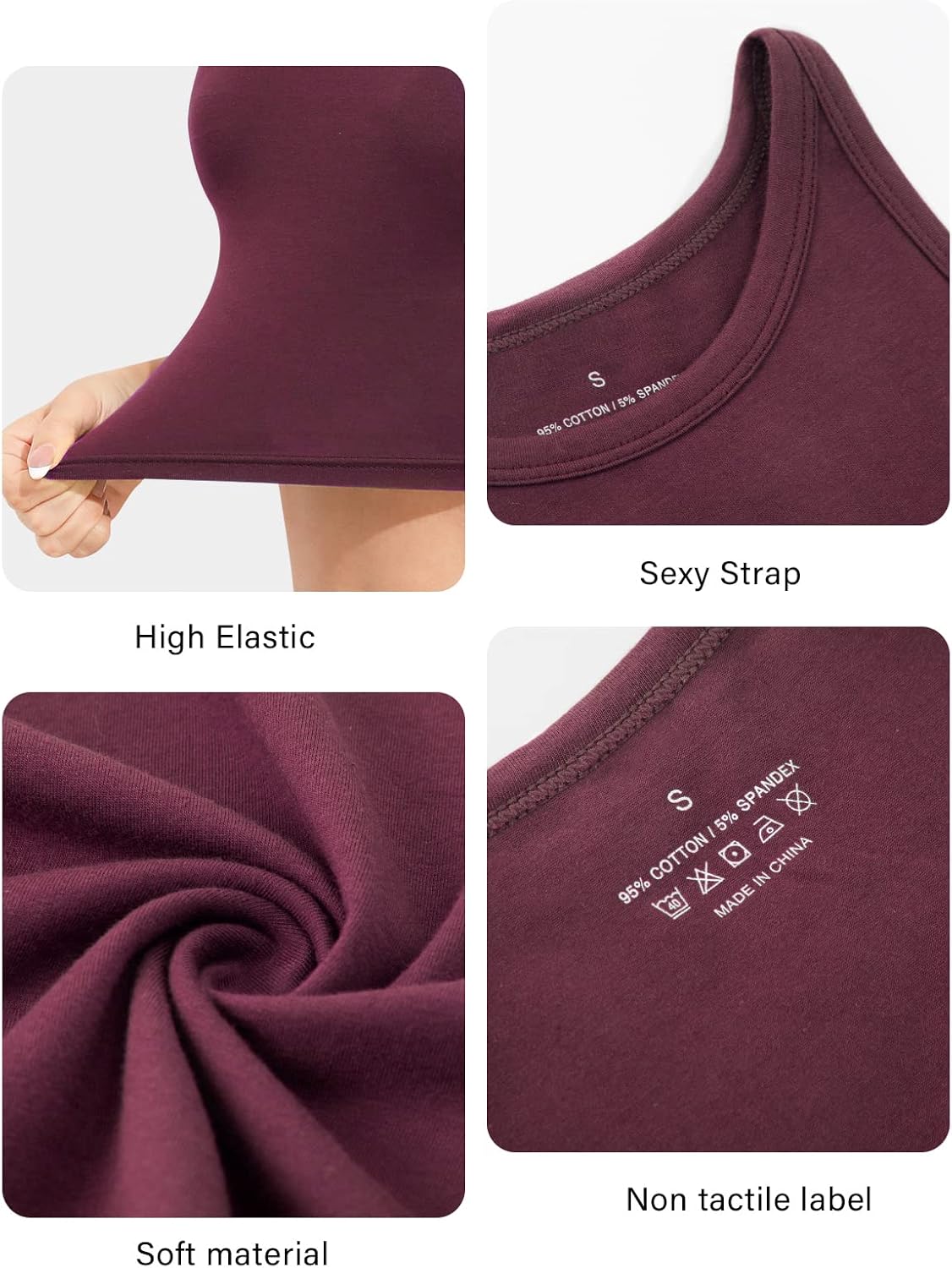 Detalle de Kole Meego 4-Pack High Neck Cotton & Spandex Crop Tops for Women (Workout Tank/Camisole)