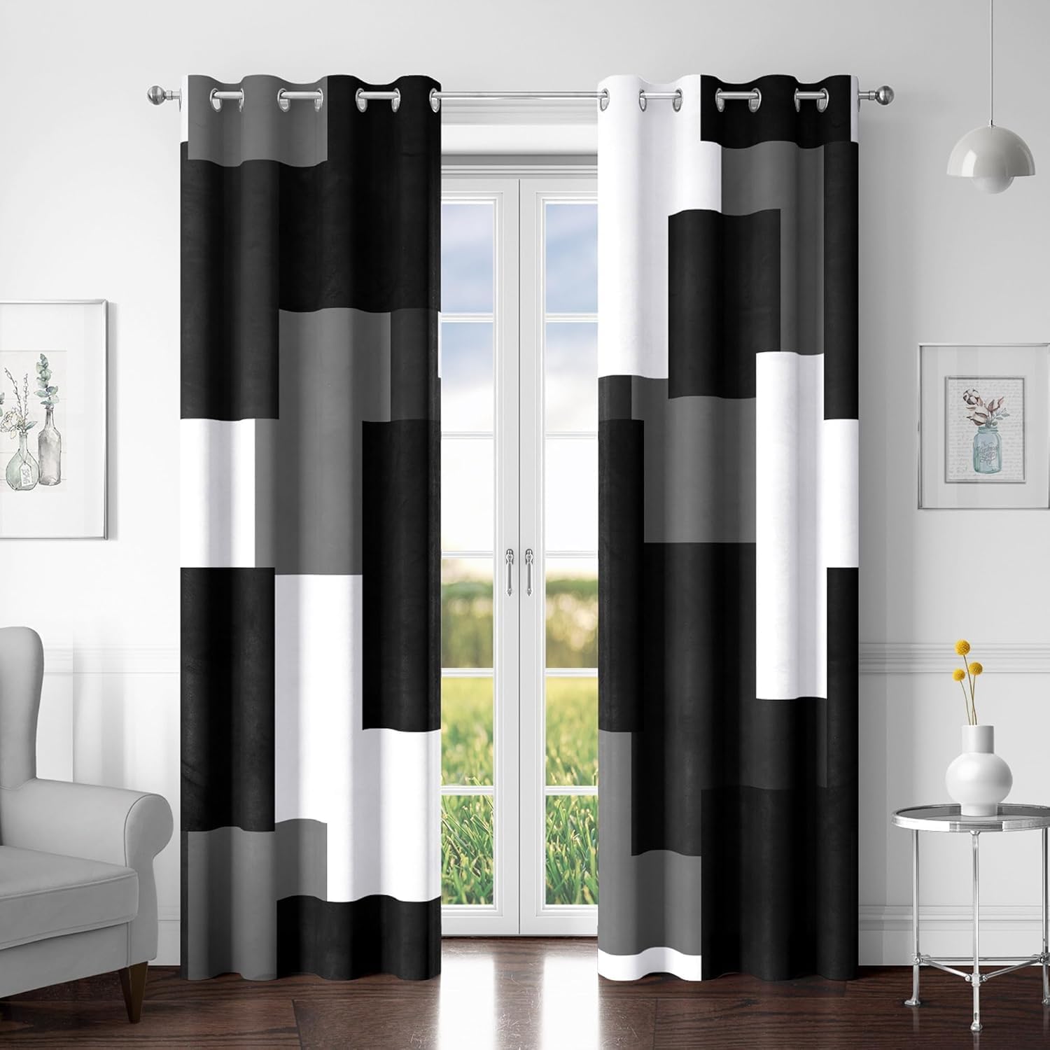Tyrot Black Grey 100% Blackout Curtains 84in
