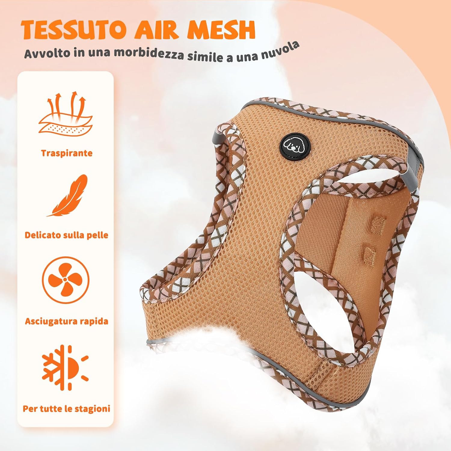 Detalle de COMSLE Pettorina con guinzaglio per cani taglia piccola XS, morbida imbottitura marrone con inserti riflettenti
