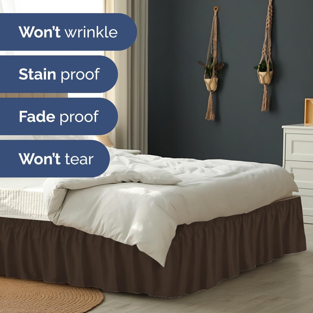 Thumbnail 4 de Wrap Around Dust Ruffle Bed Skirt - Brown for Full Size Beds (18 Inch Drop) with Elastic Wrap